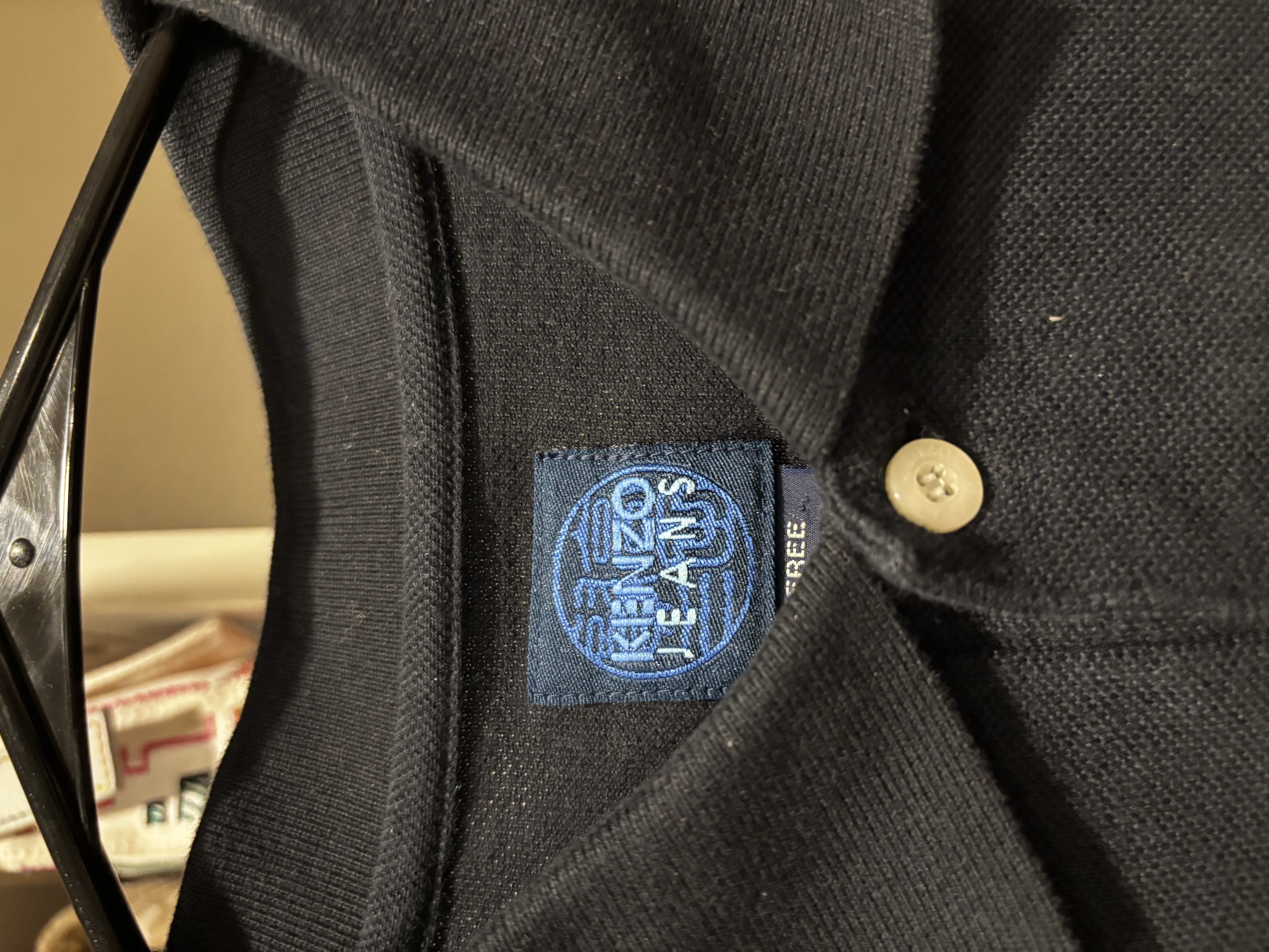 Kenzo Jeans Vintage Black Pique Polo Shirt with Embroidered Logo Pocket