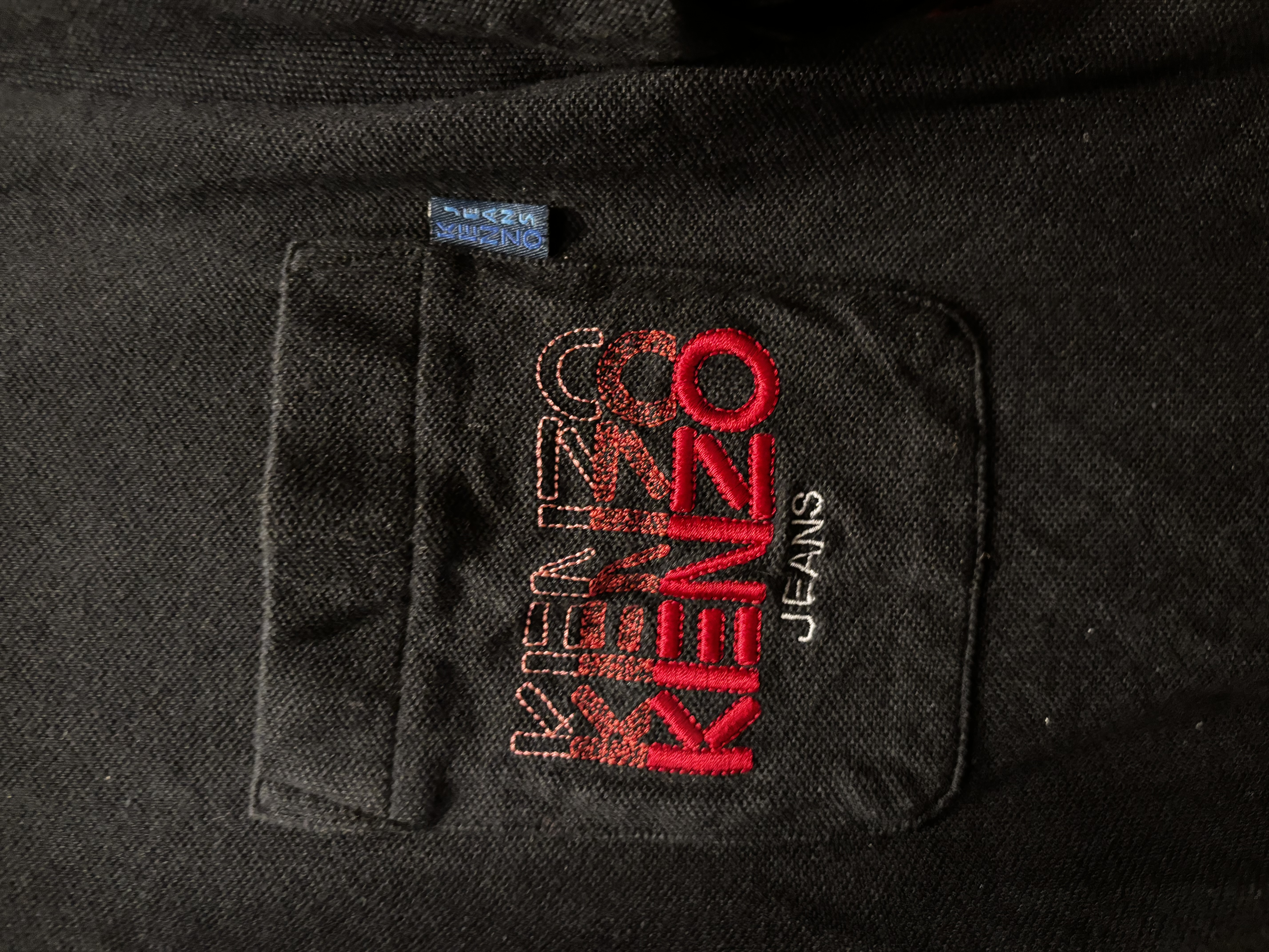 Kenzo Jeans Vintage Black Pique Polo Shirt with Embroidered Logo Pocket