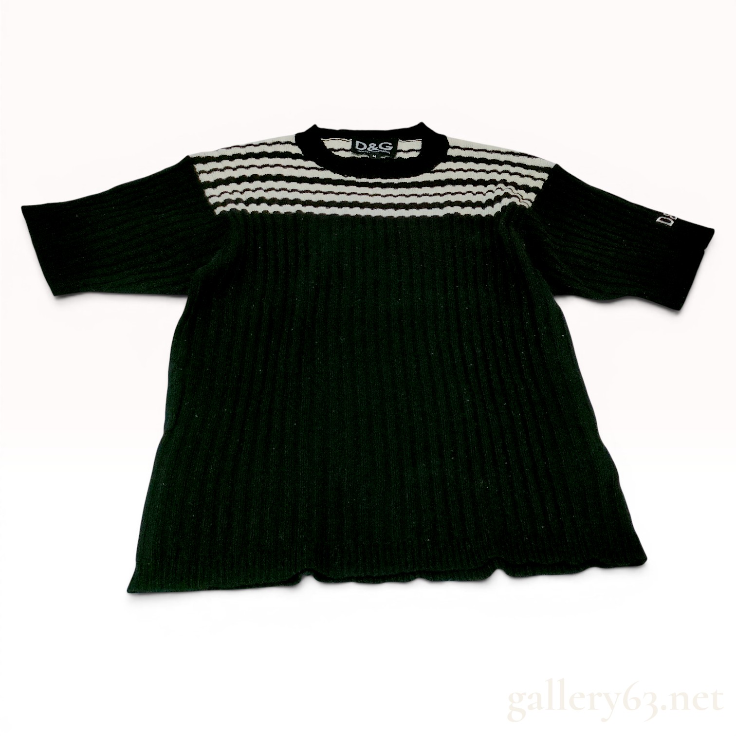 D&G Dolce & Gabbana Striped Ribbed Cotton Knit Top, Size M