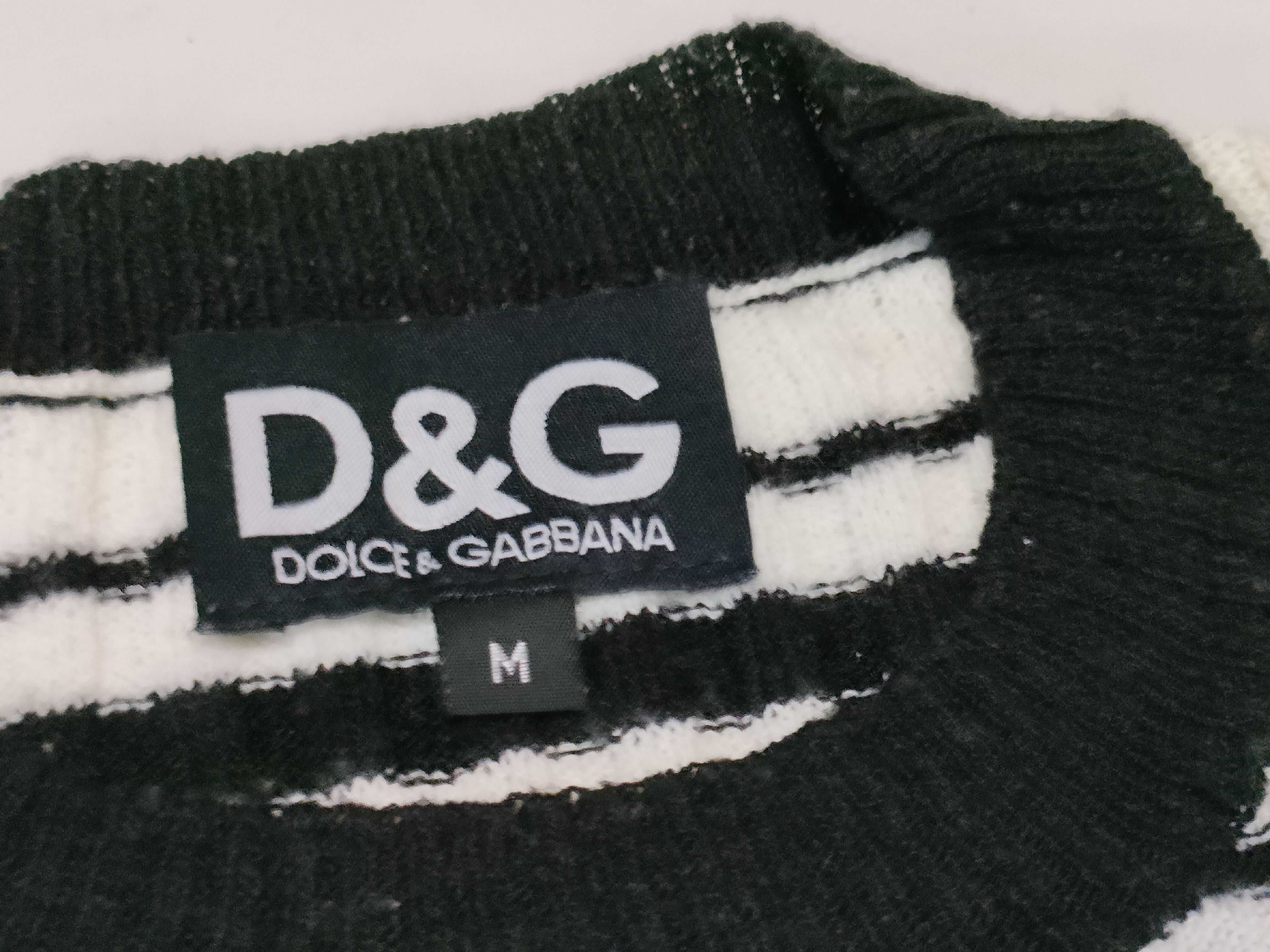 D&G Dolce & Gabbana Striped Ribbed Cotton Knit Top, Size M