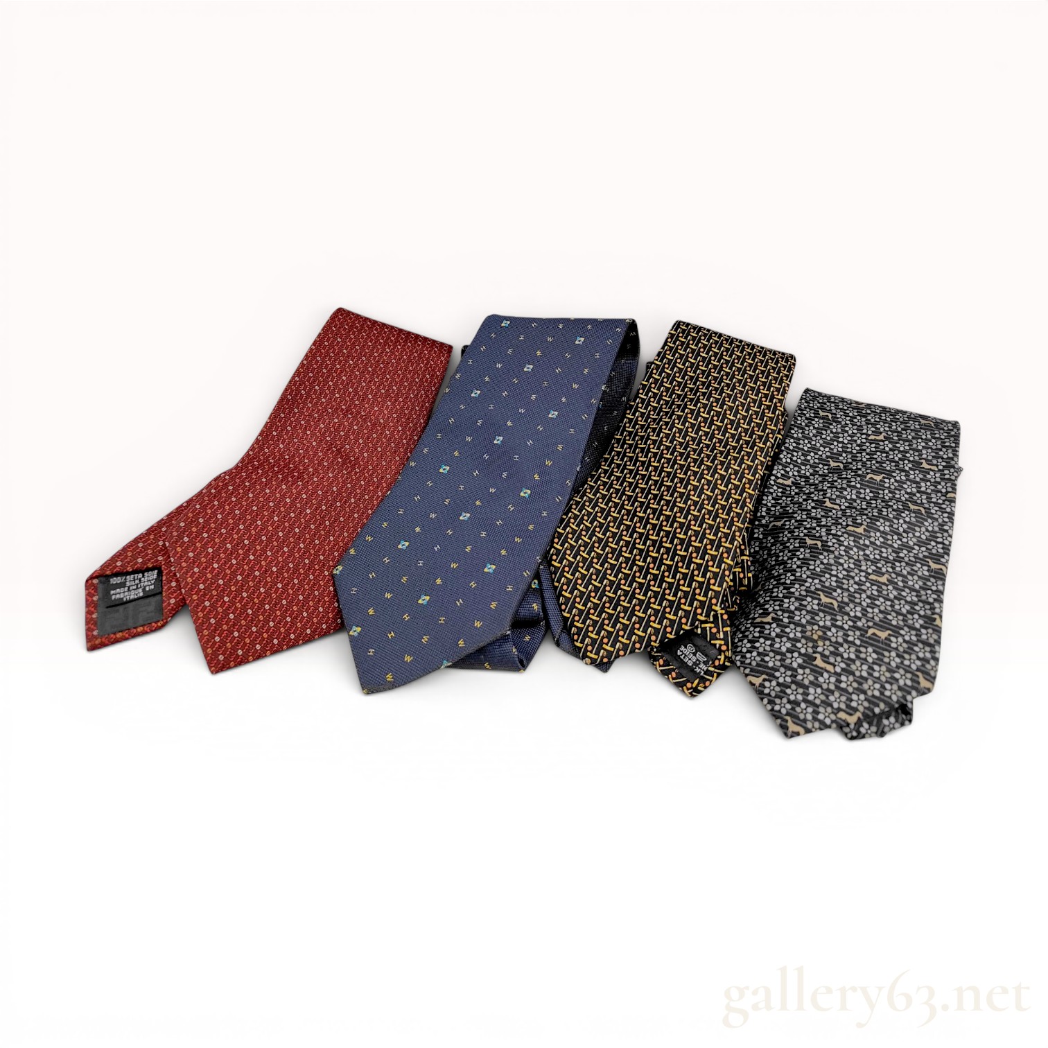 A Collection of Italian Designer Silk Neckties including Fendi, Salvatore Ferragamo, Trussardi, and Hunting World
