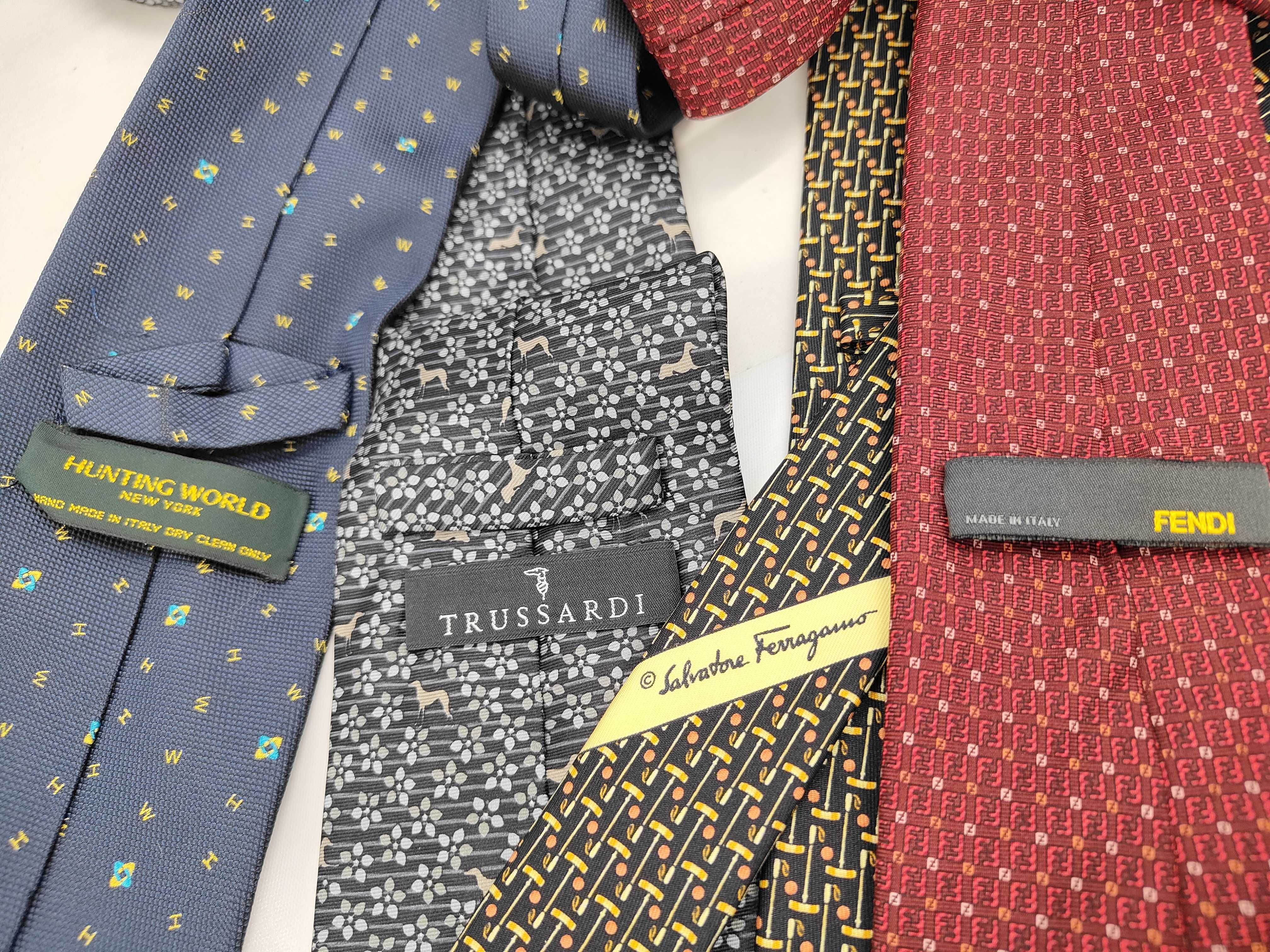 A Collection of Italian Designer Silk Neckties including Fendi, Salvatore Ferragamo, Trussardi, and Hunting World
