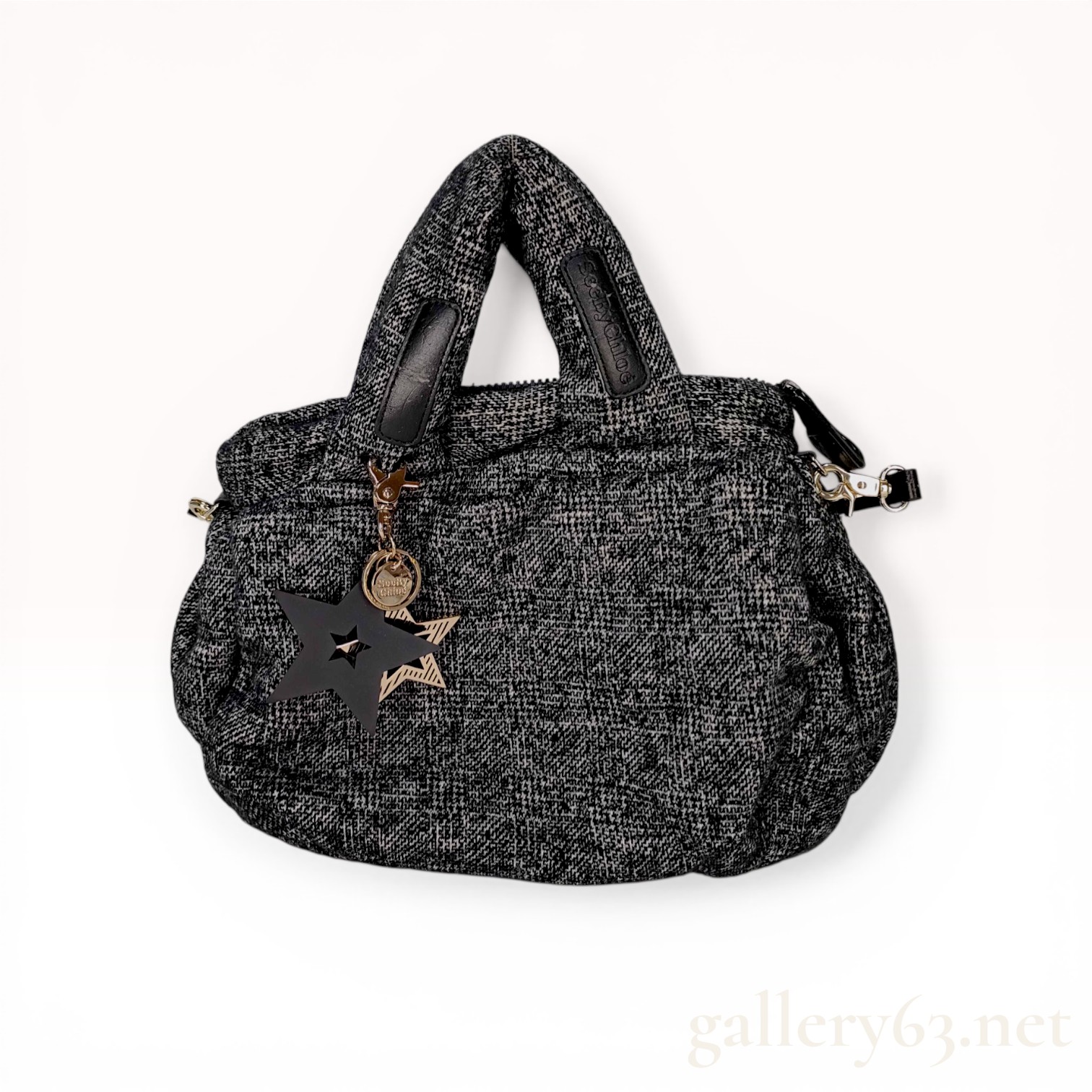 See By Chloe Joy Rider Shoulder Bag in Black and White Melange Fabric