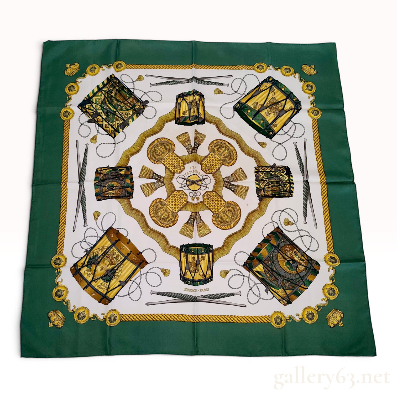 Hermes Joachim Metz Les Tambours Silk Carre 90 Scarf