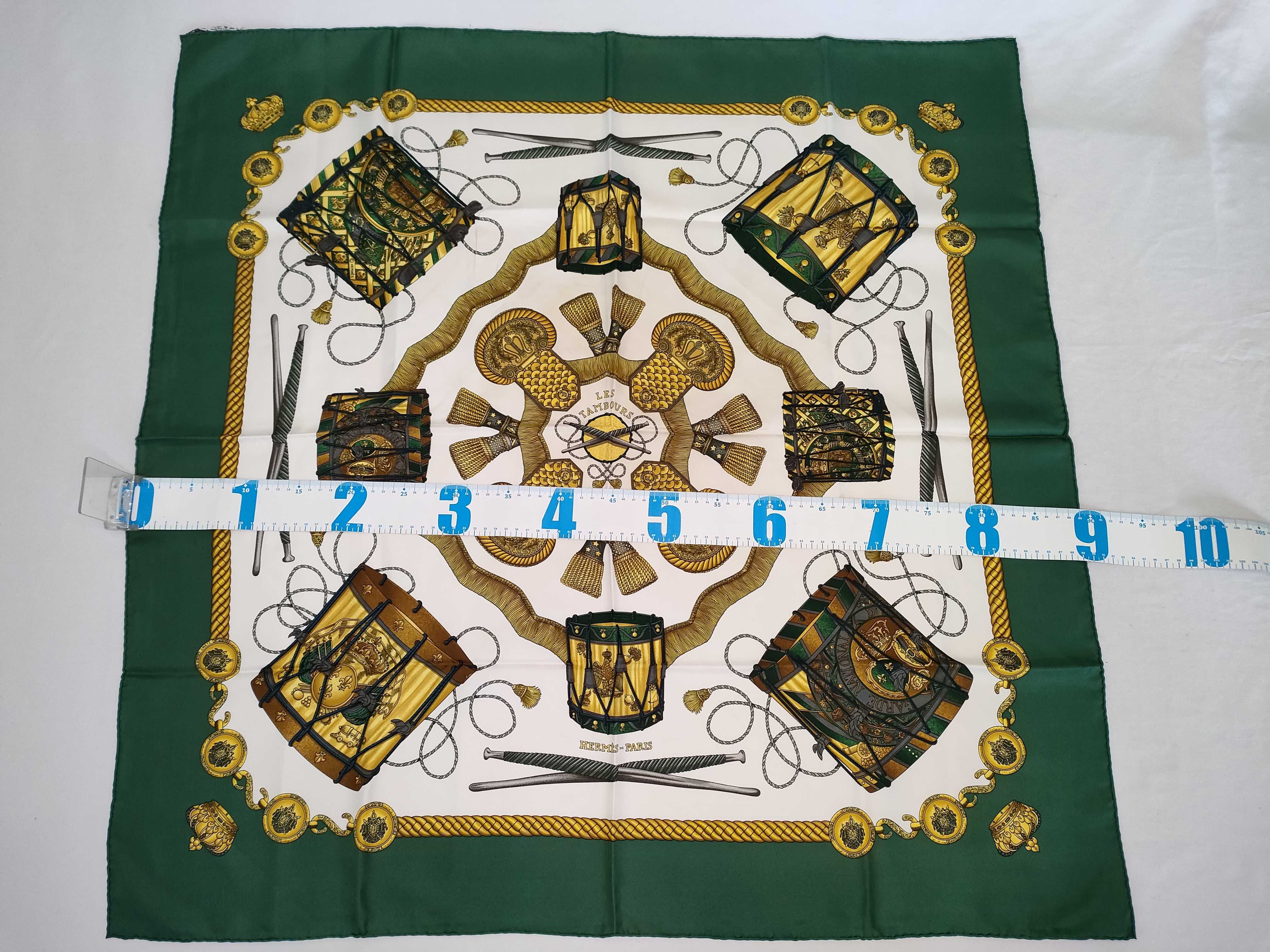 Hermes Joachim Metz Les Tambours Silk Carre 90 Scarf
