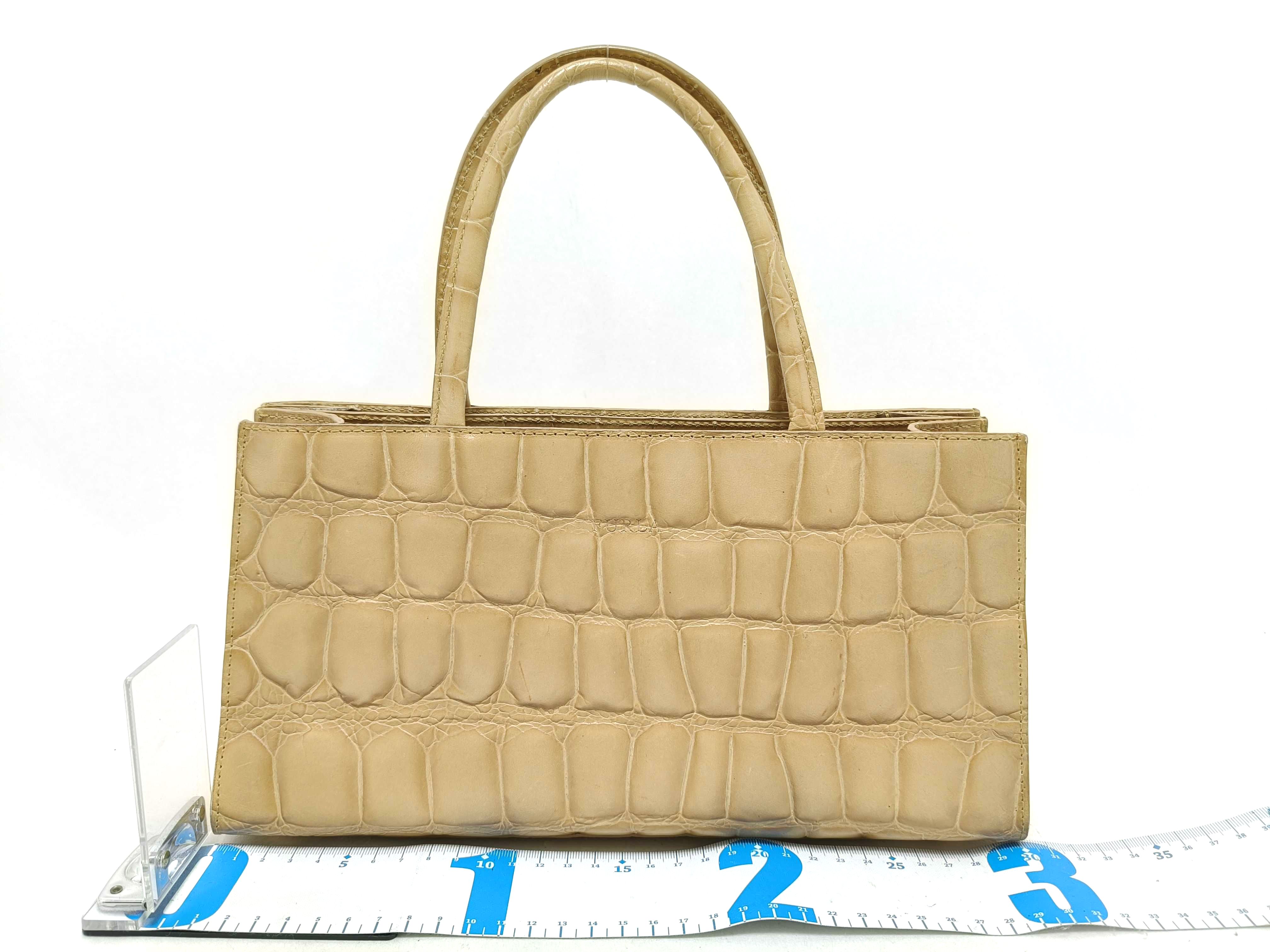 Furla Structured Top Handle Tote in Beige Leather