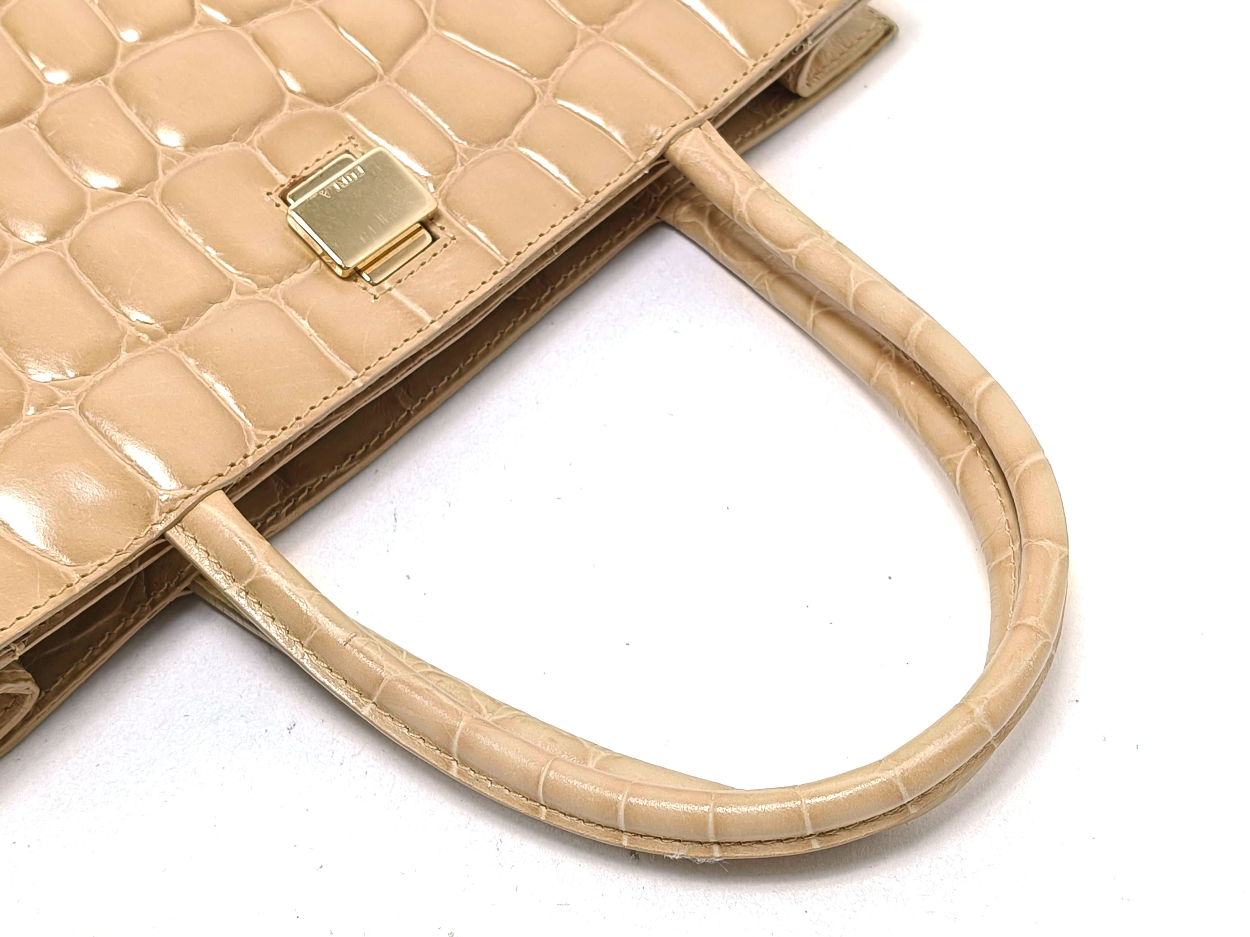 Furla Structured Top Handle Tote in Beige Leather