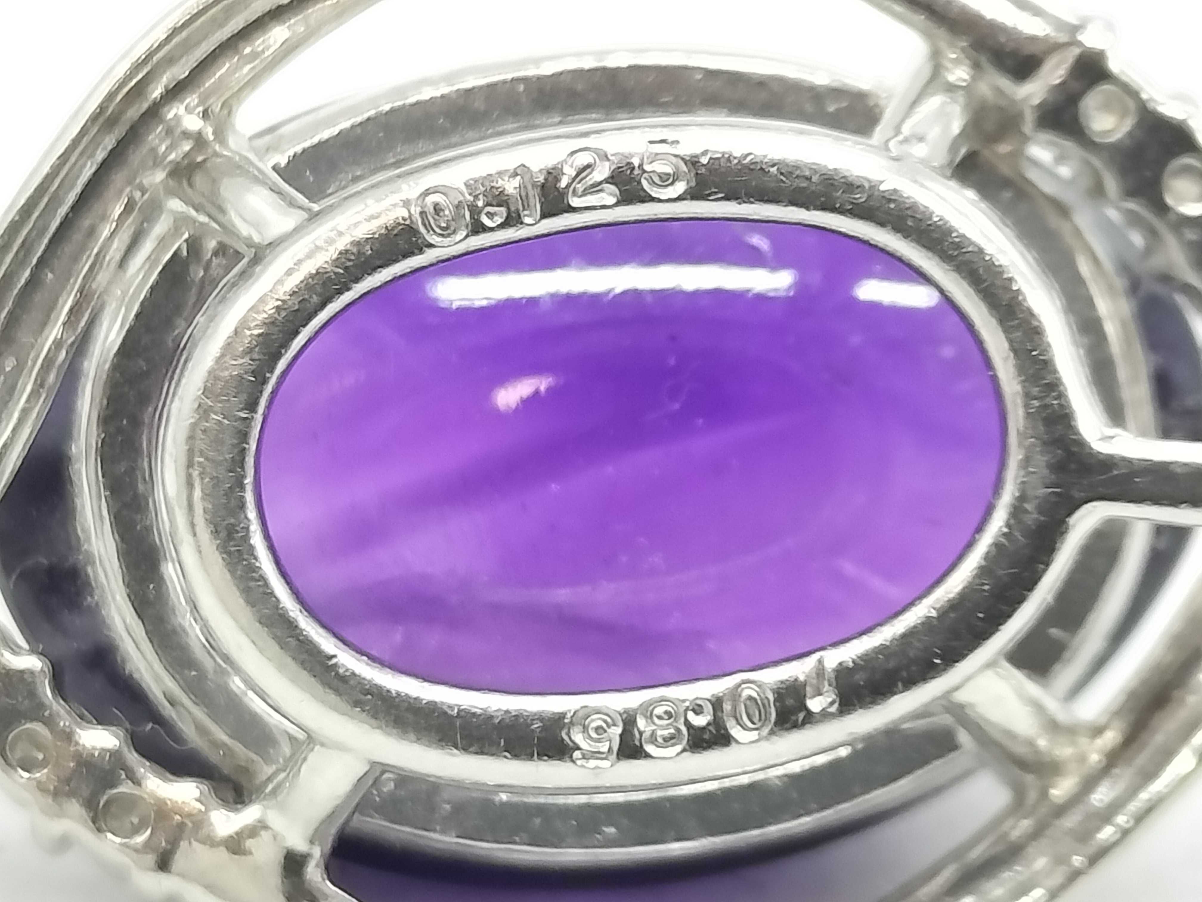 Platinum 10.85ct Amethyst and Diamond Cabochon Bypass Pendant