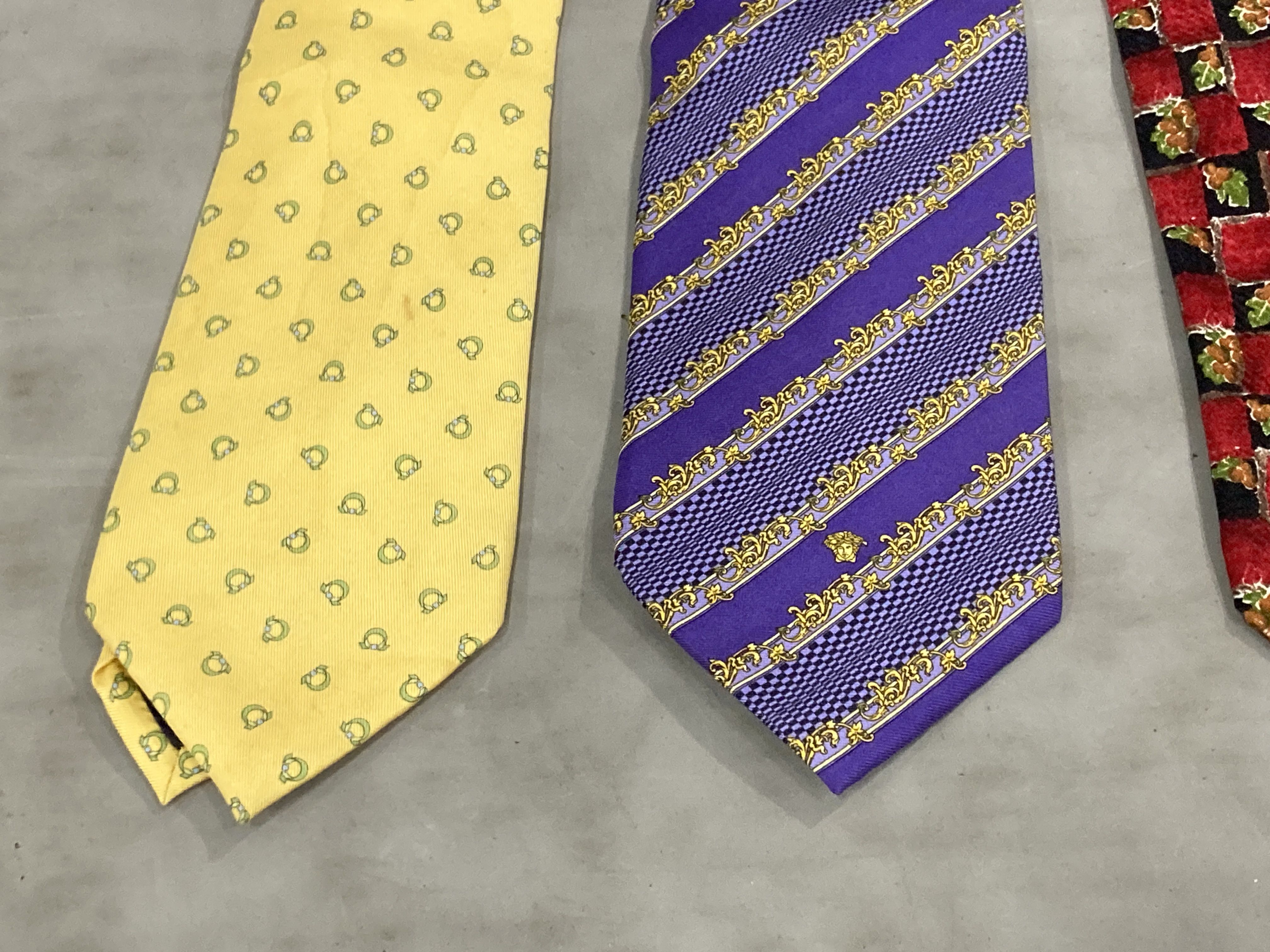 Four Designer Silk Neckties by Salvatore Ferragamo, Gianni Versace, and Givenchy