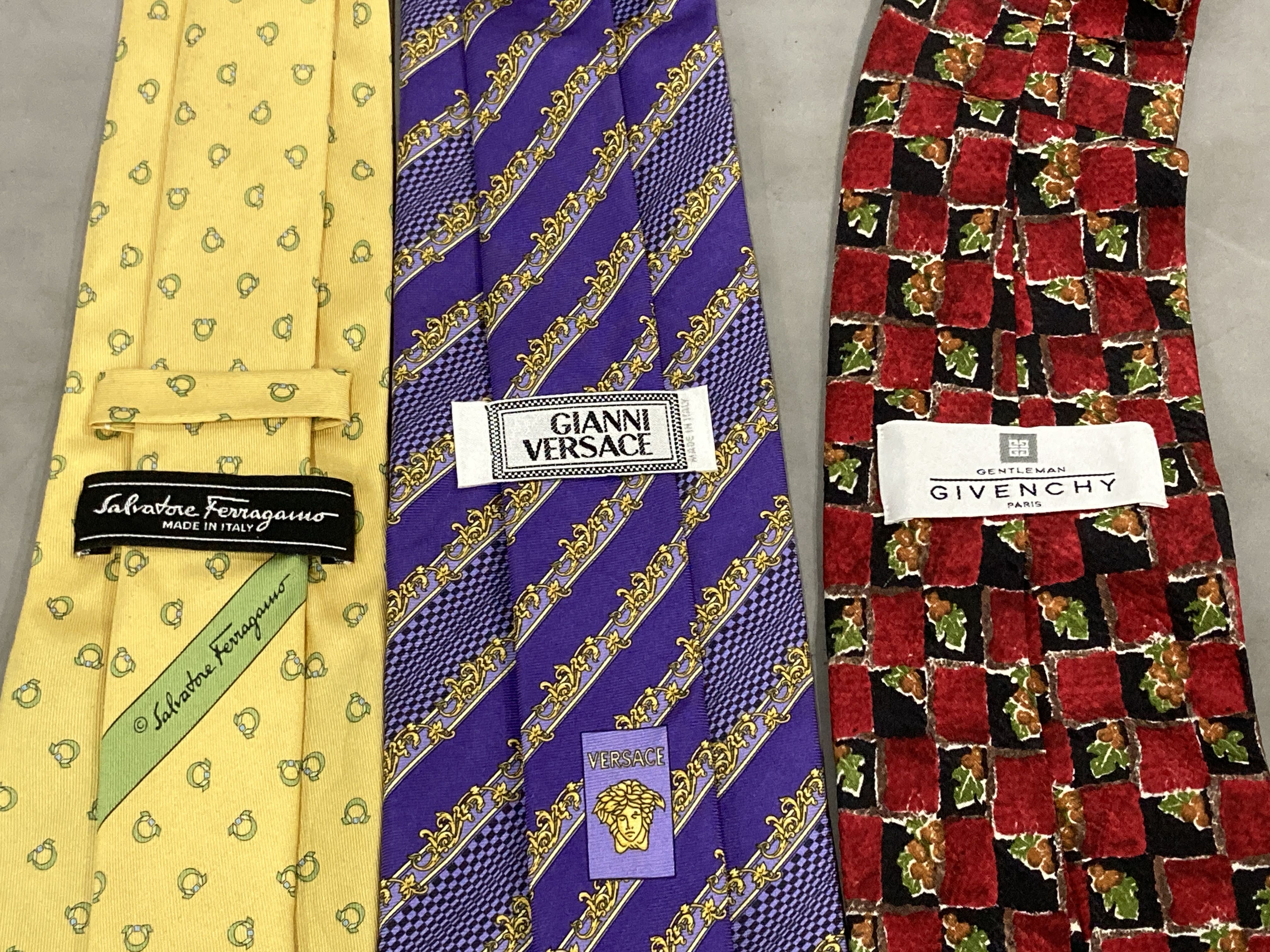 Four Designer Silk Neckties by Salvatore Ferragamo, Gianni Versace, and Givenchy