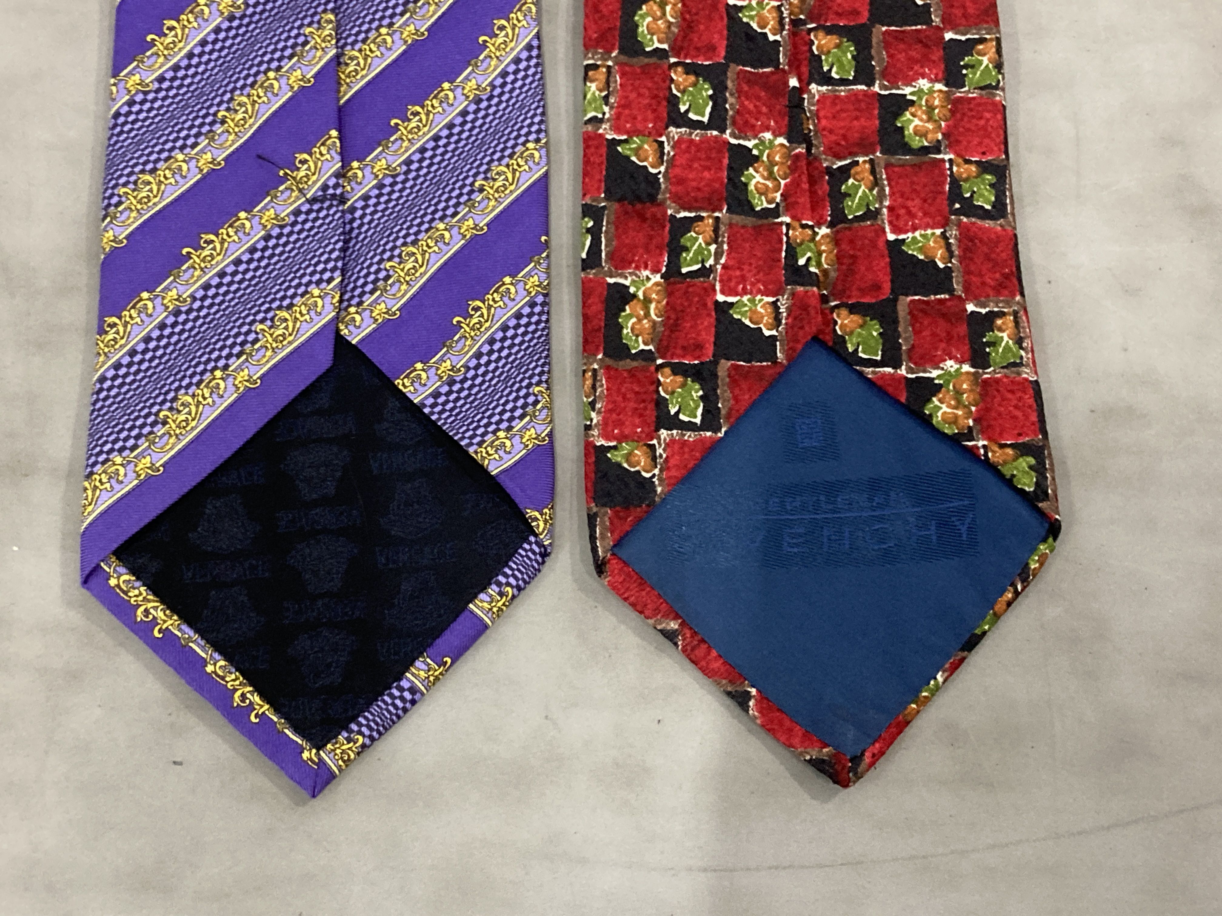 Four Designer Silk Neckties by Salvatore Ferragamo, Gianni Versace, and Givenchy