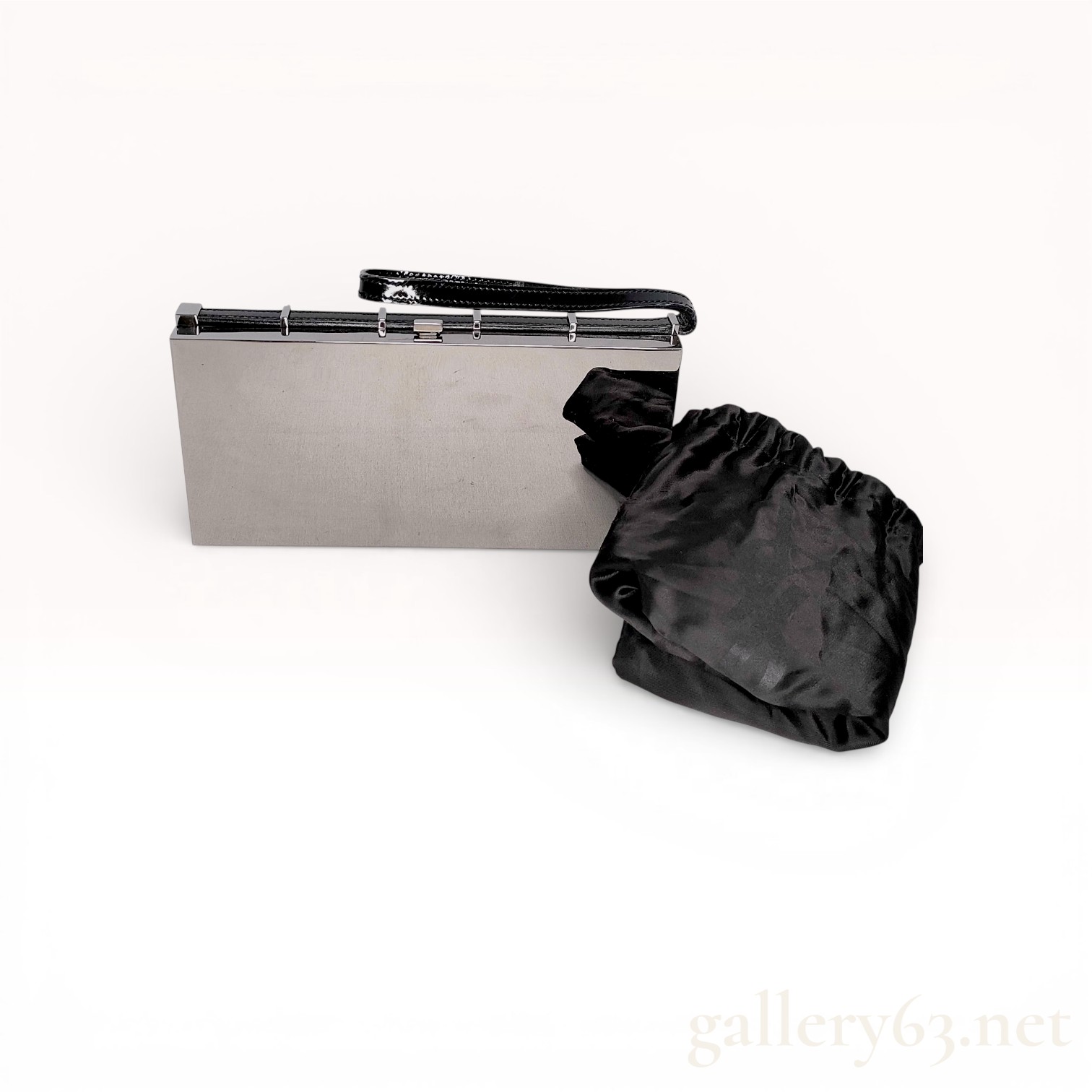Yves Saint Laurent Mirror-Finish Hard Case Evening Clutch, Silver and Black Patent Leather