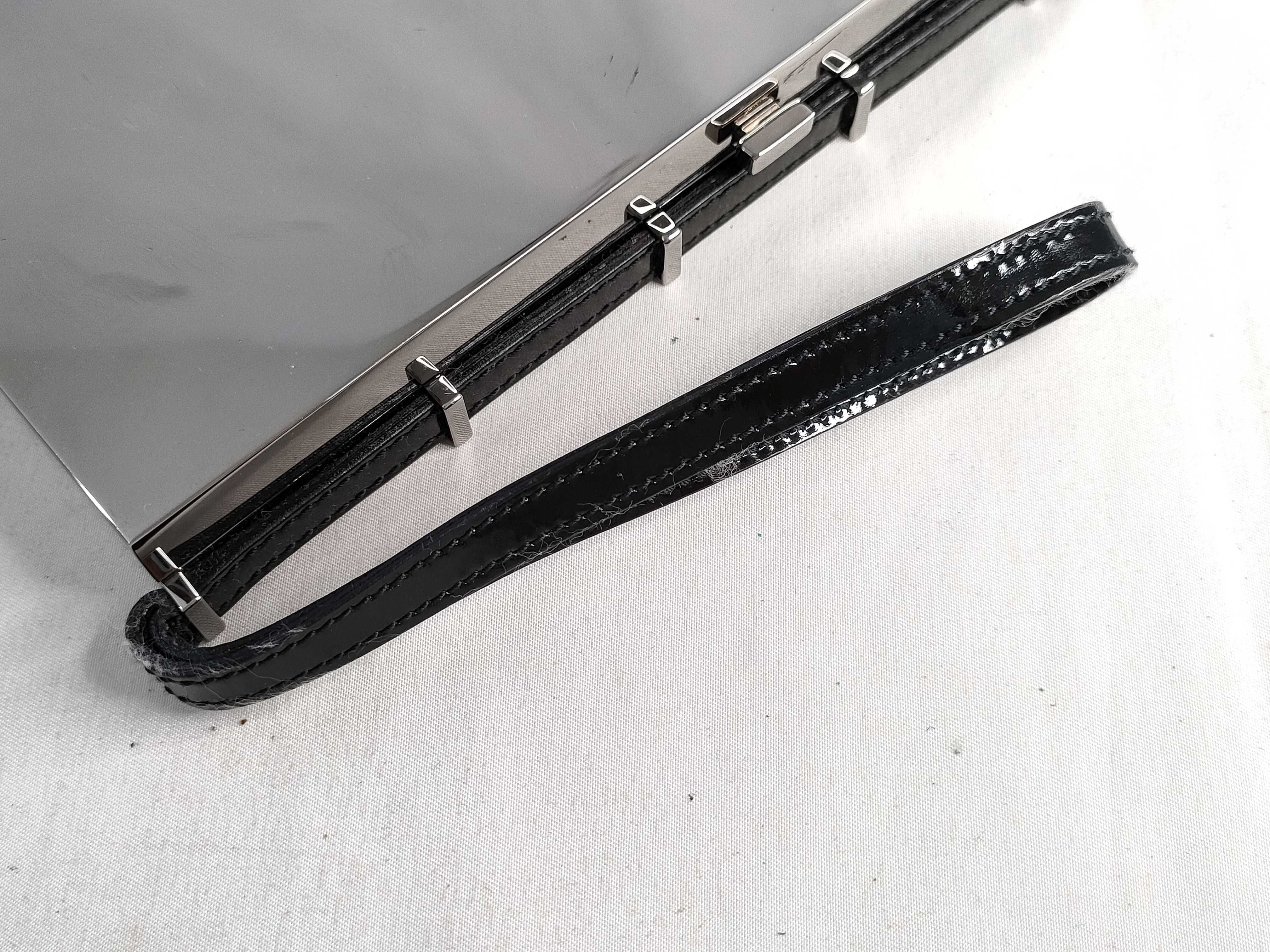 Yves Saint Laurent Mirror-Finish Hard Case Evening Clutch, Silver and Black Patent Leather