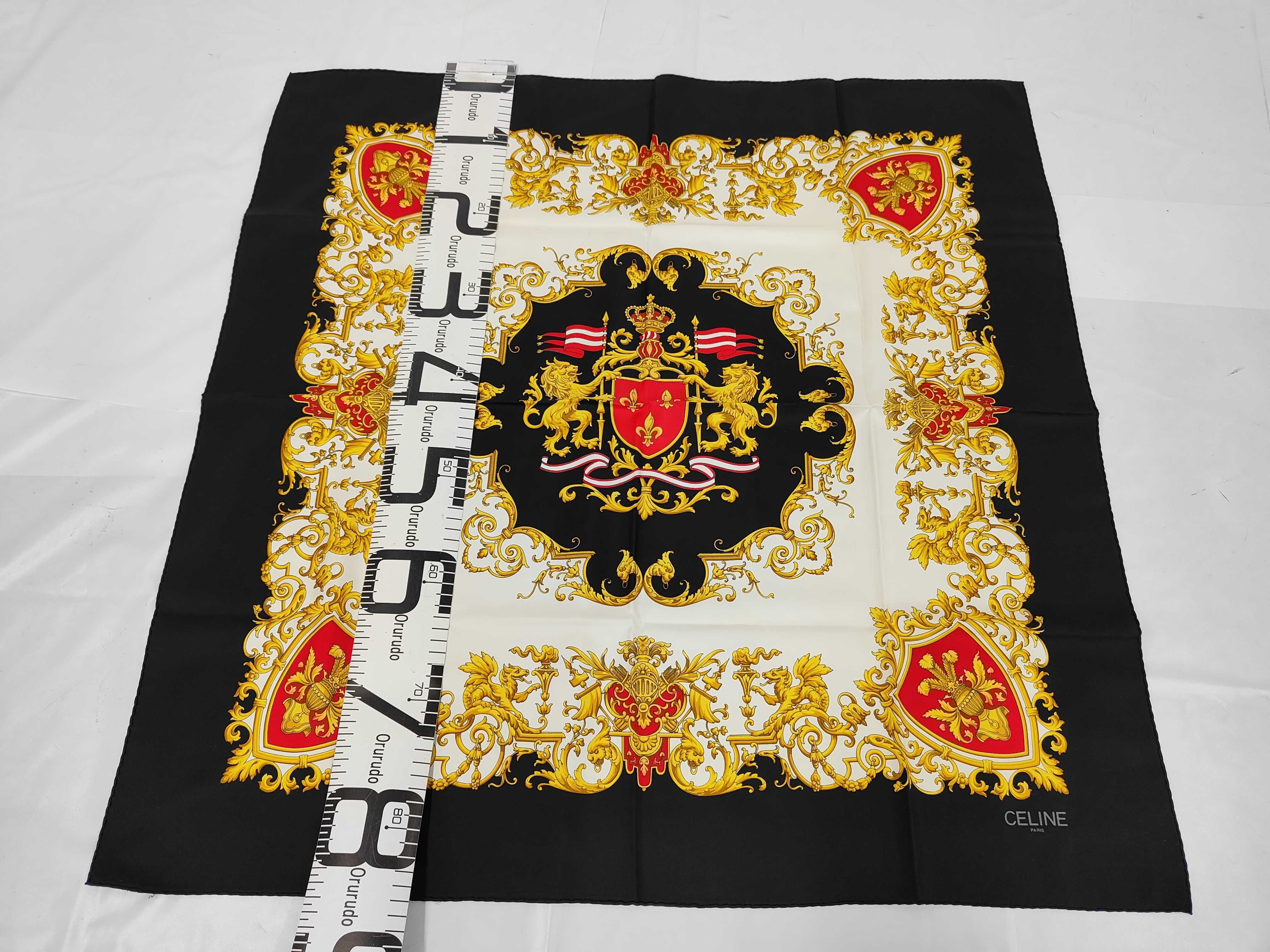 Celine Paris Vintage Heraldic Crest Silk Twill Scarf