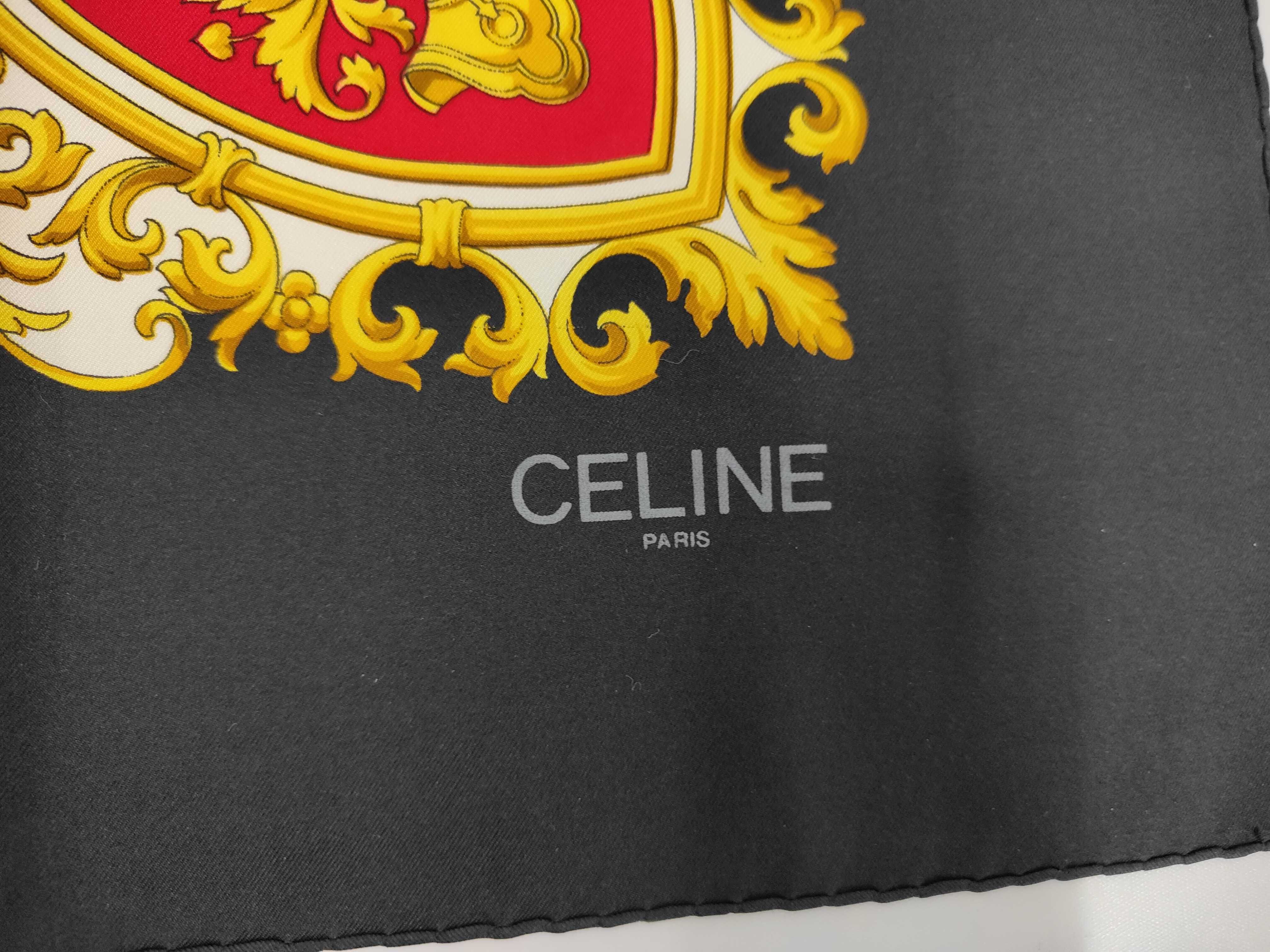 Celine Paris Vintage Heraldic Crest Silk Twill Scarf