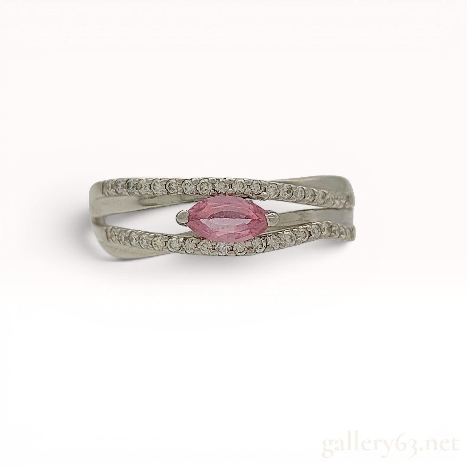 Pink Sapphire and Diamond Platinum Split Shank Ring