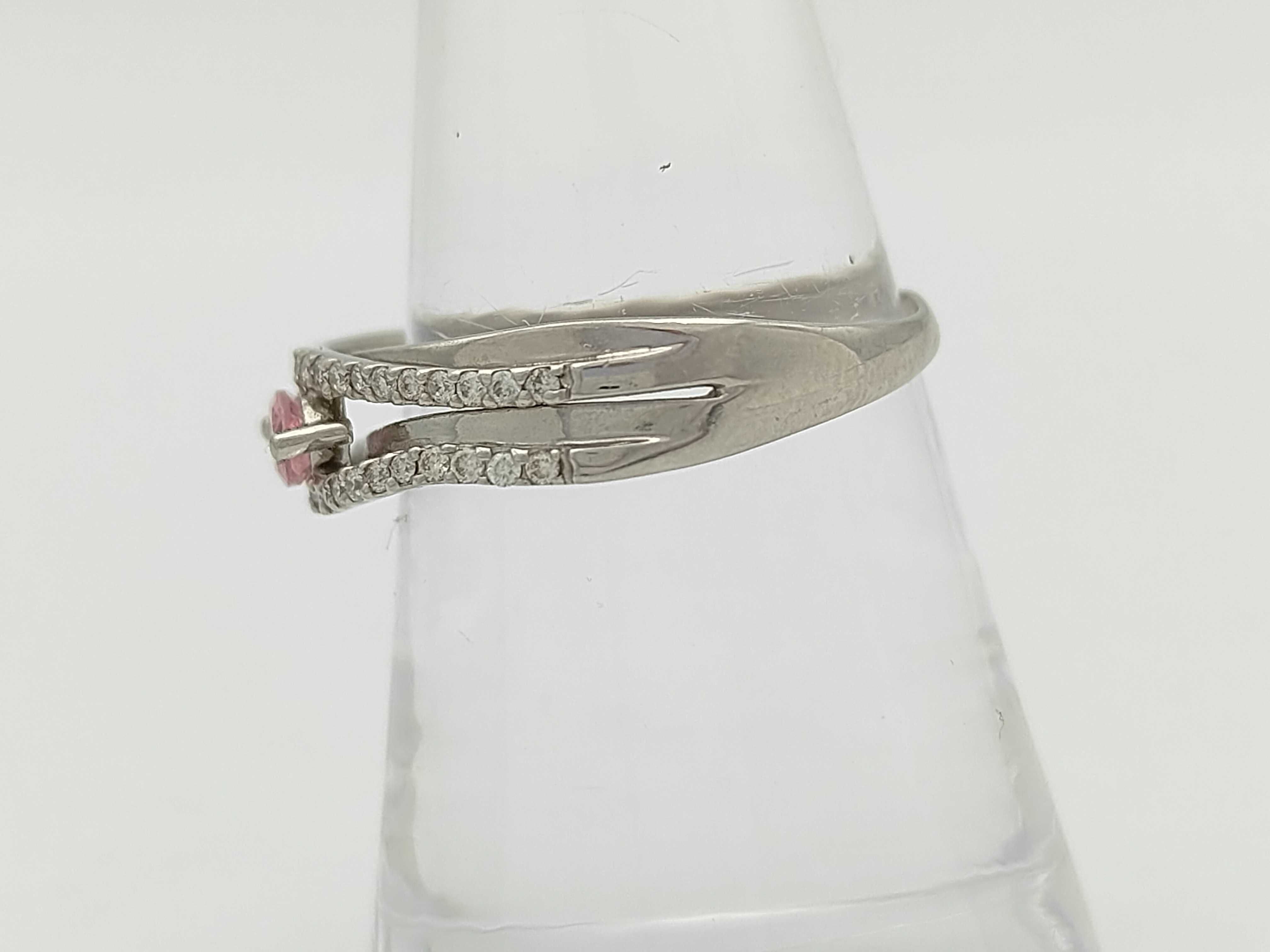 Pink Sapphire and Diamond Platinum Split Shank Ring