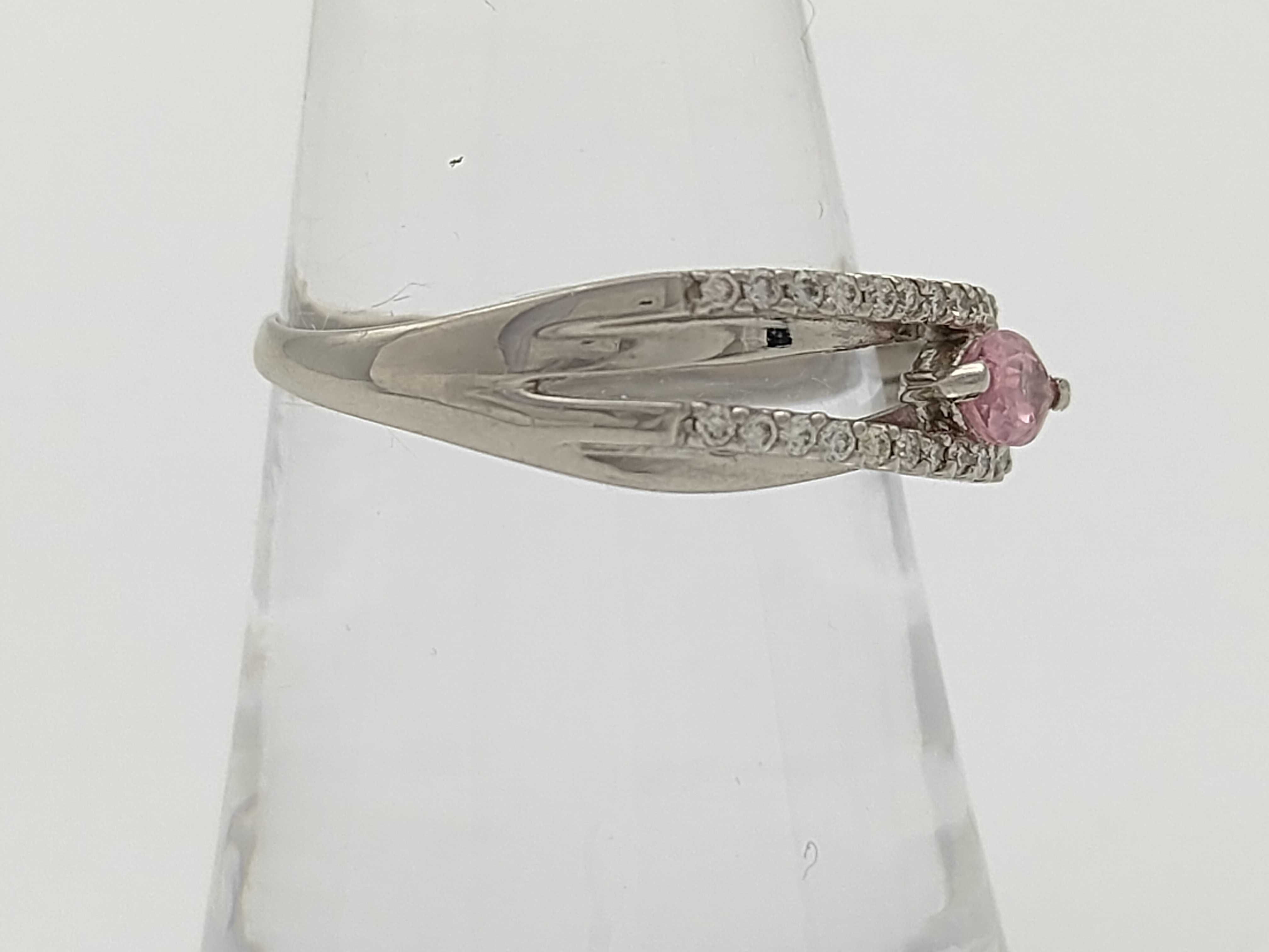Pink Sapphire and Diamond Platinum Split Shank Ring