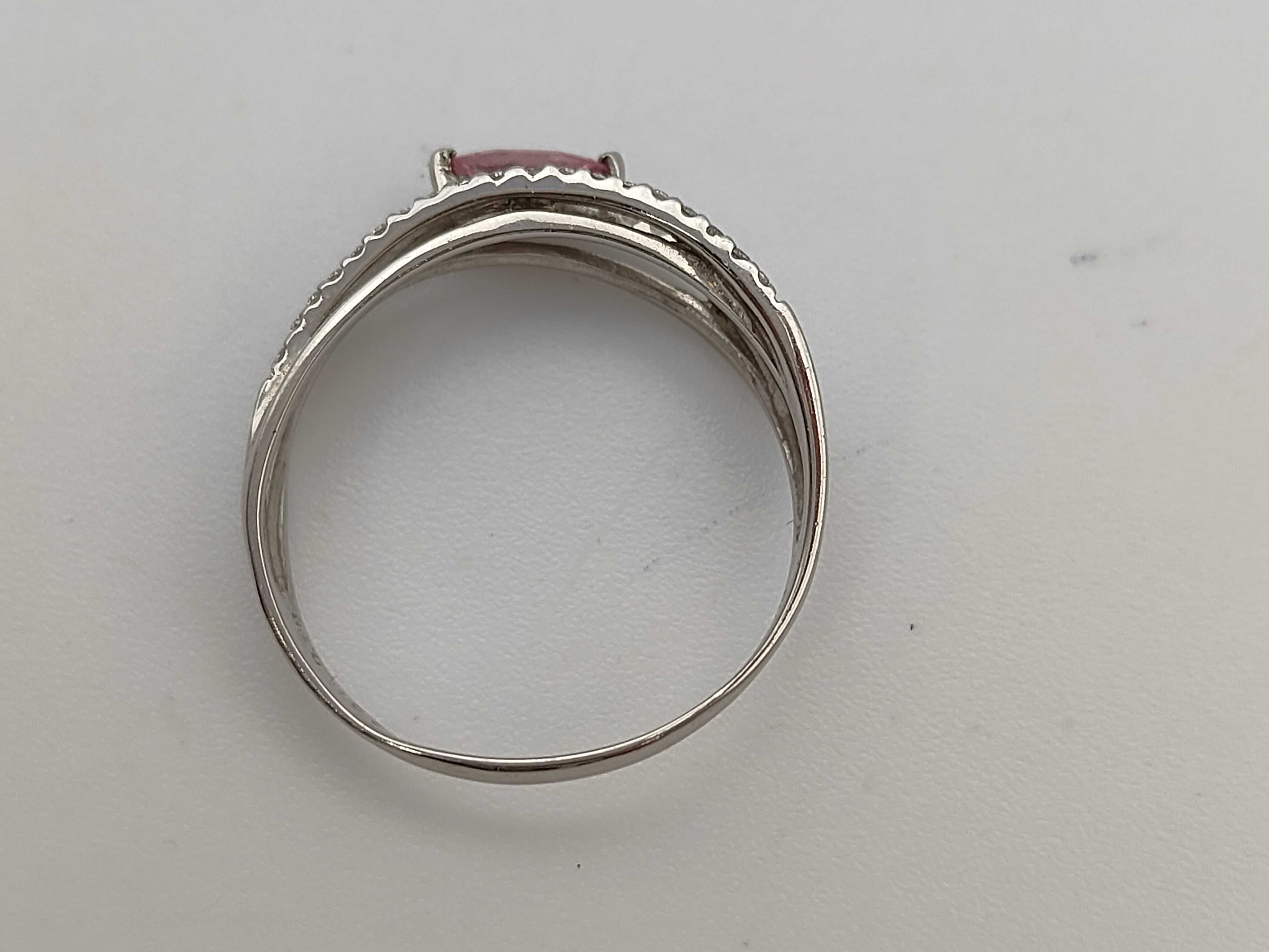 Pink Sapphire and Diamond Platinum Split Shank Ring