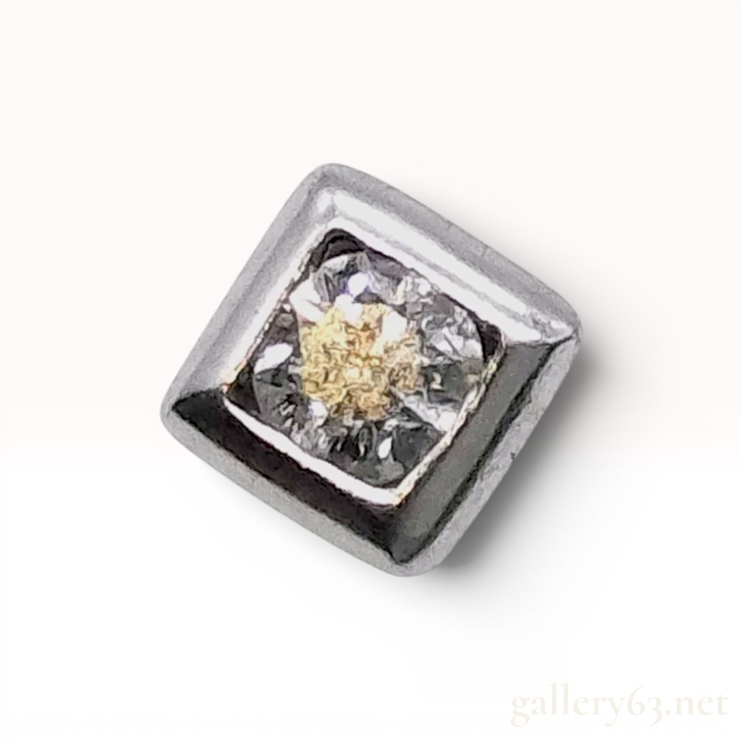 Single Platinum and Round Brilliant Cut Diamond Square Bezel Stud Earring