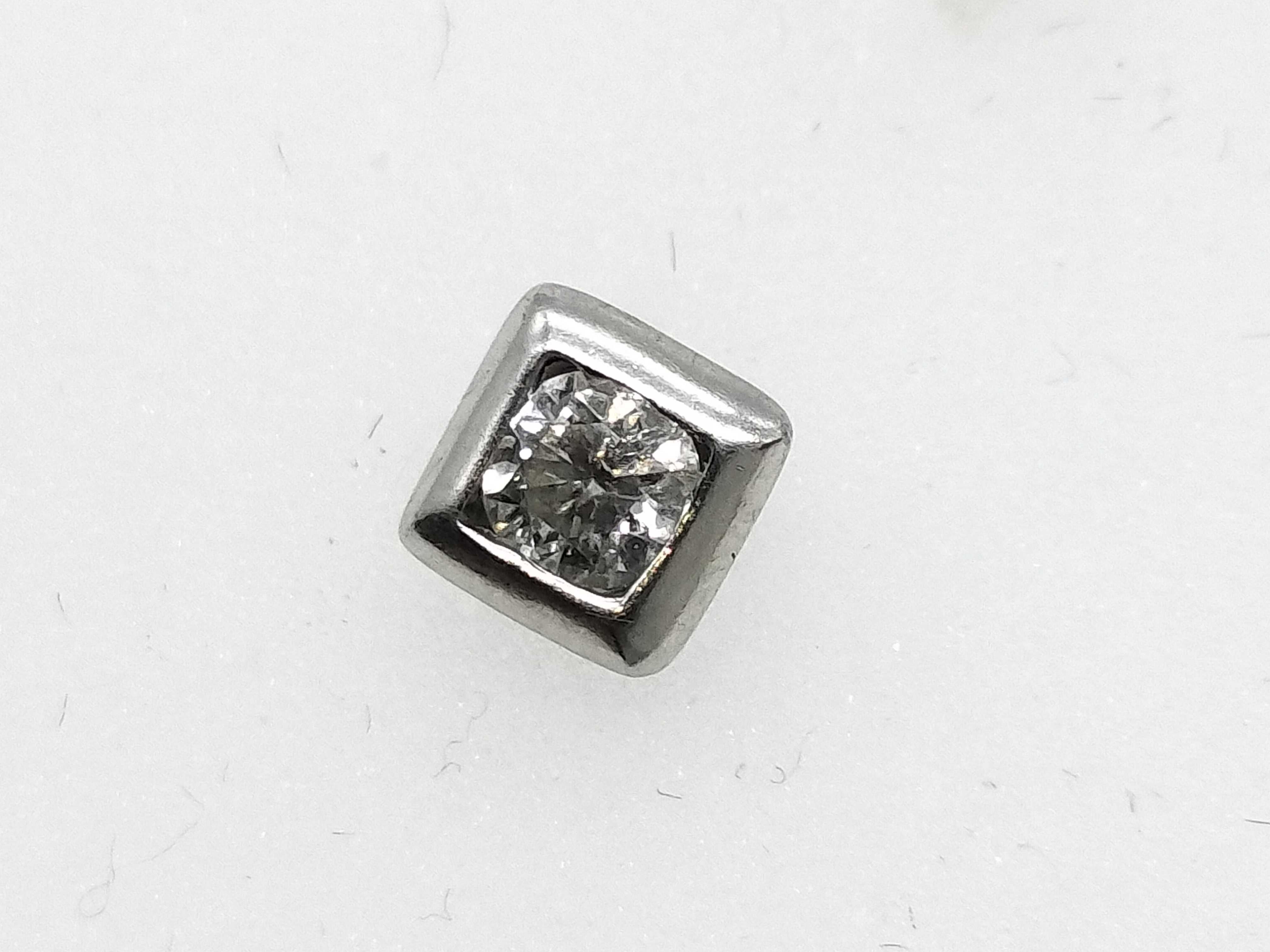 Single Platinum and Round Brilliant Cut Diamond Square Bezel Stud Earring