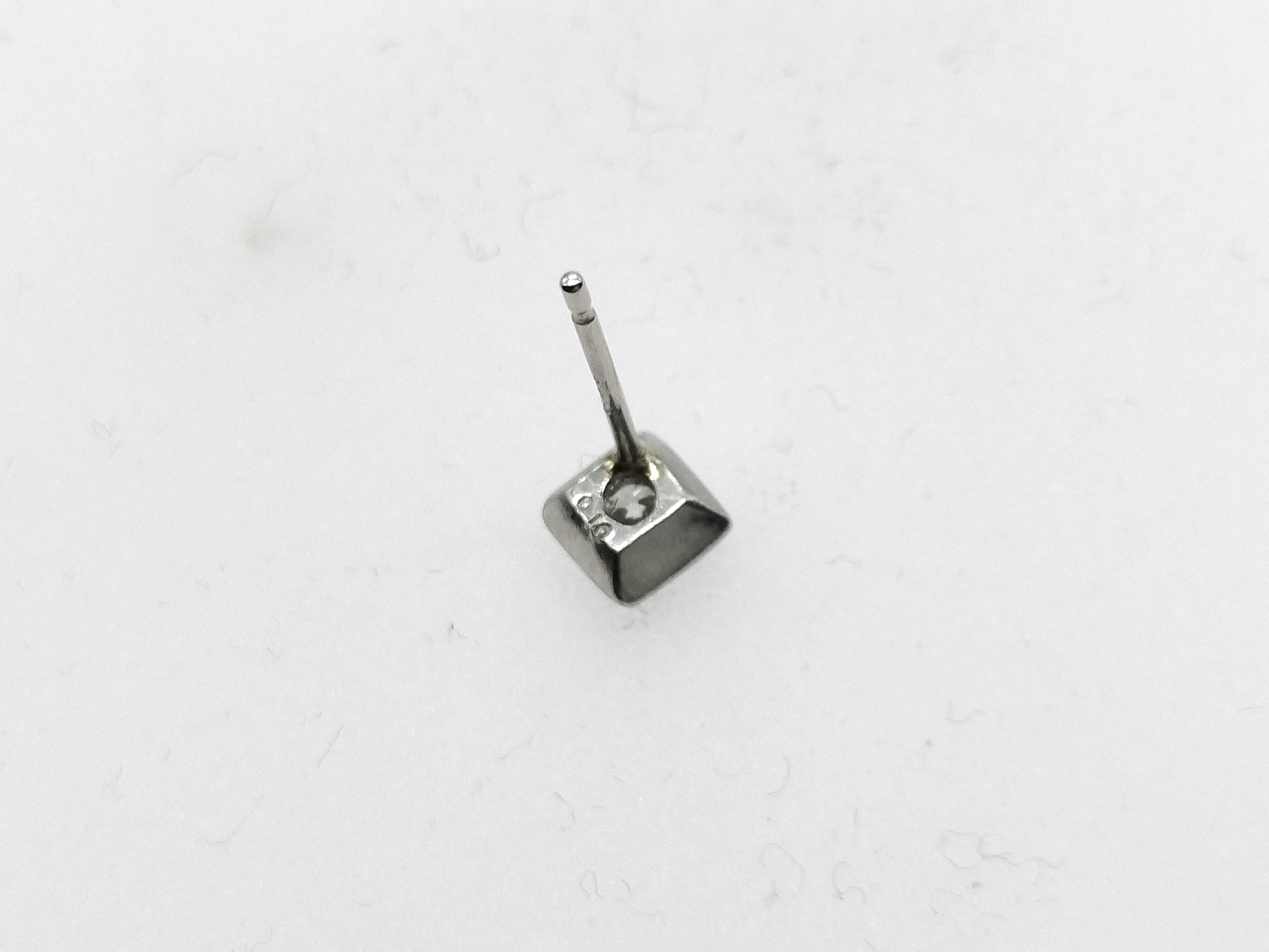Single Platinum and Round Brilliant Cut Diamond Square Bezel Stud Earring