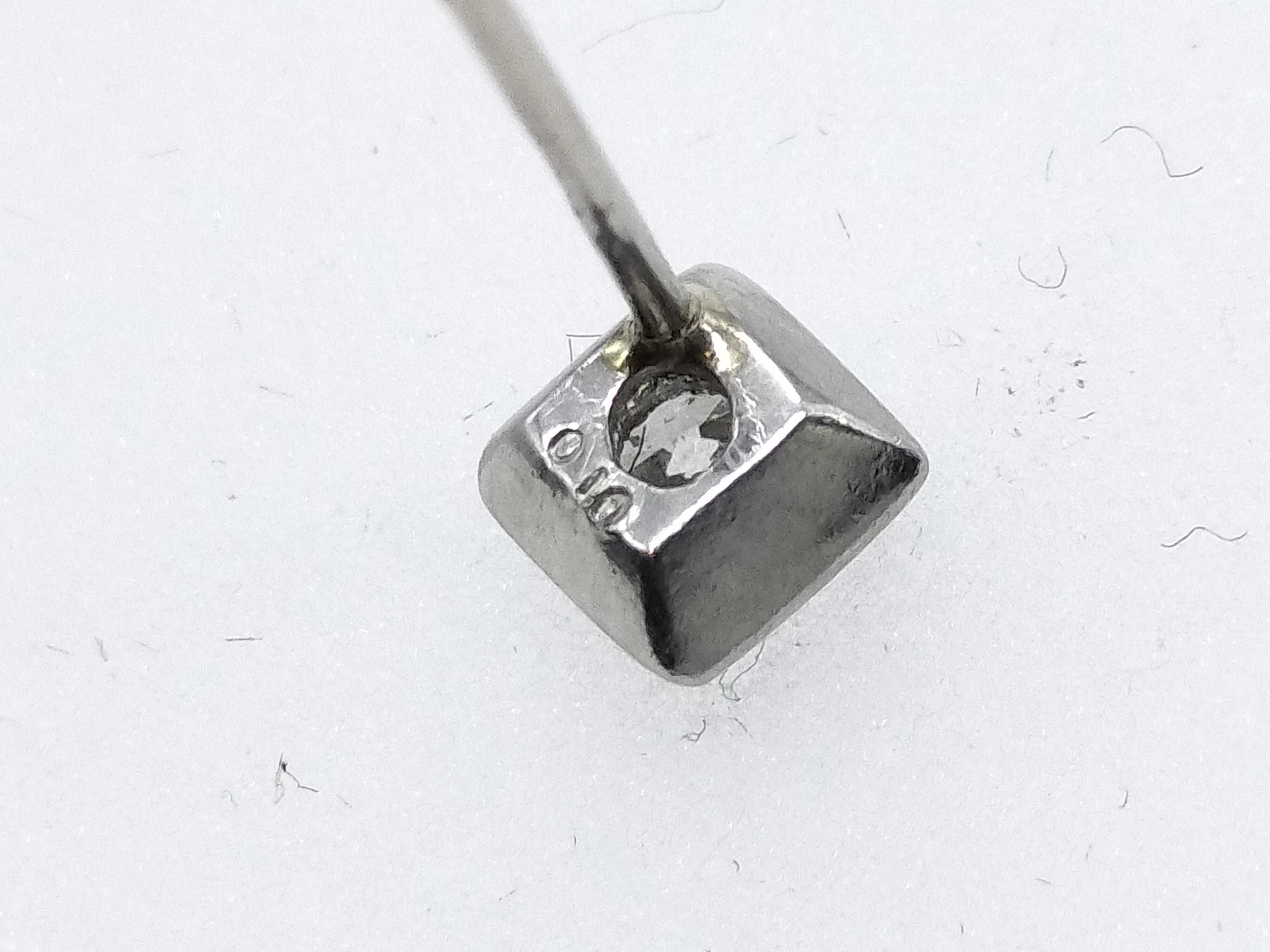 Single Platinum and Round Brilliant Cut Diamond Square Bezel Stud Earring