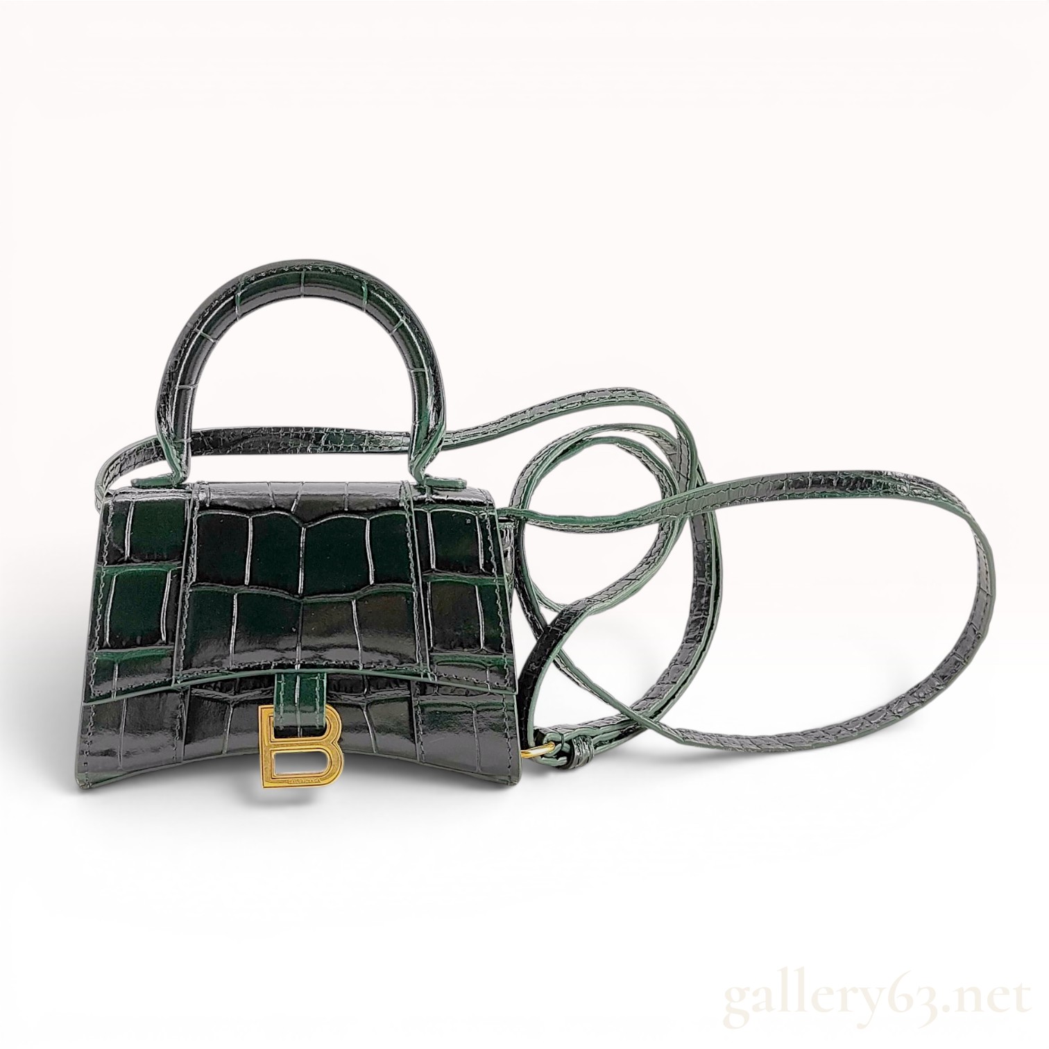 Balenciaga Hourglass Mini Crocodile Embossed Leather Top Handle Bag