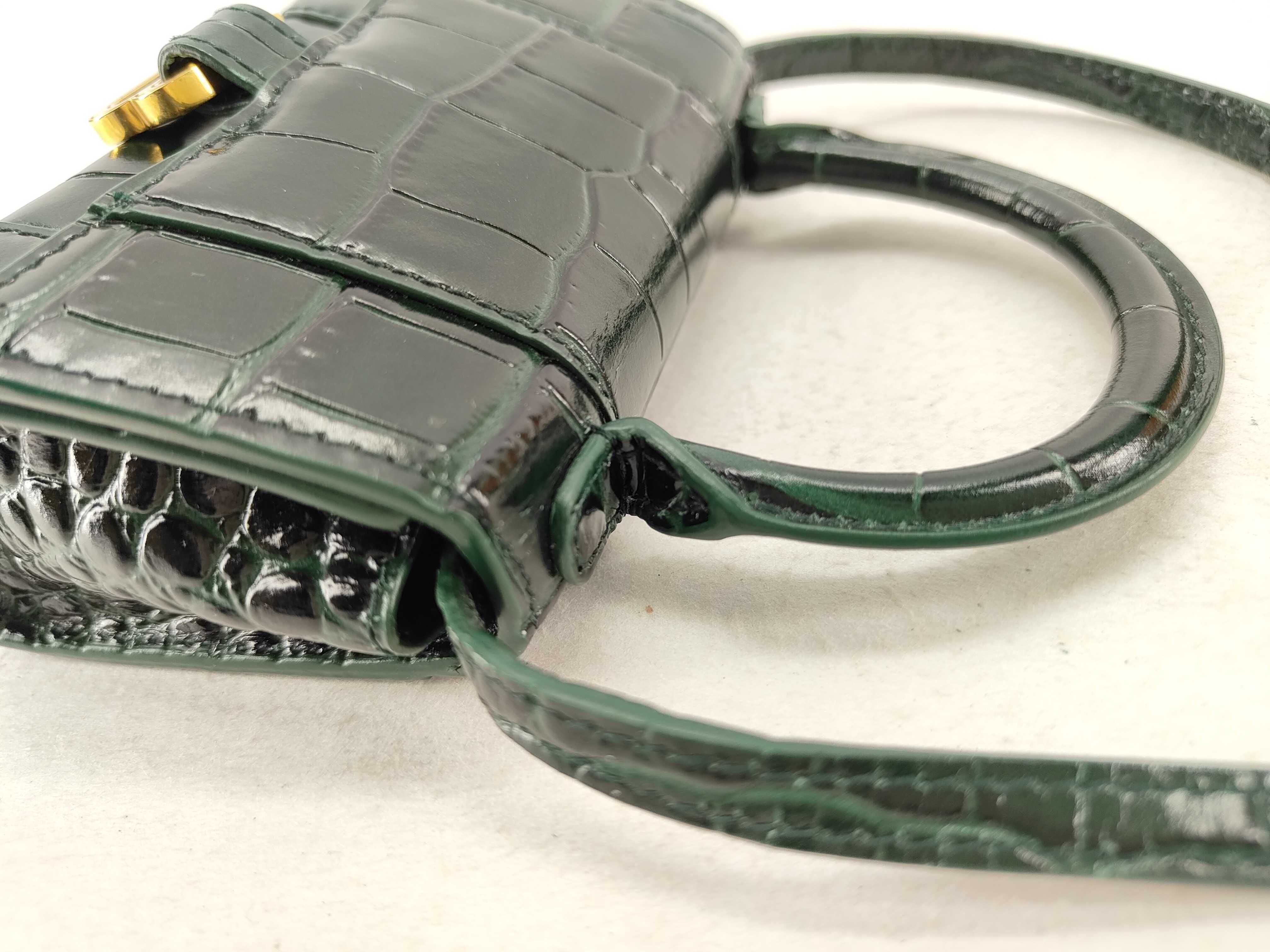 Balenciaga Hourglass Mini Crocodile Embossed Leather Top Handle Bag