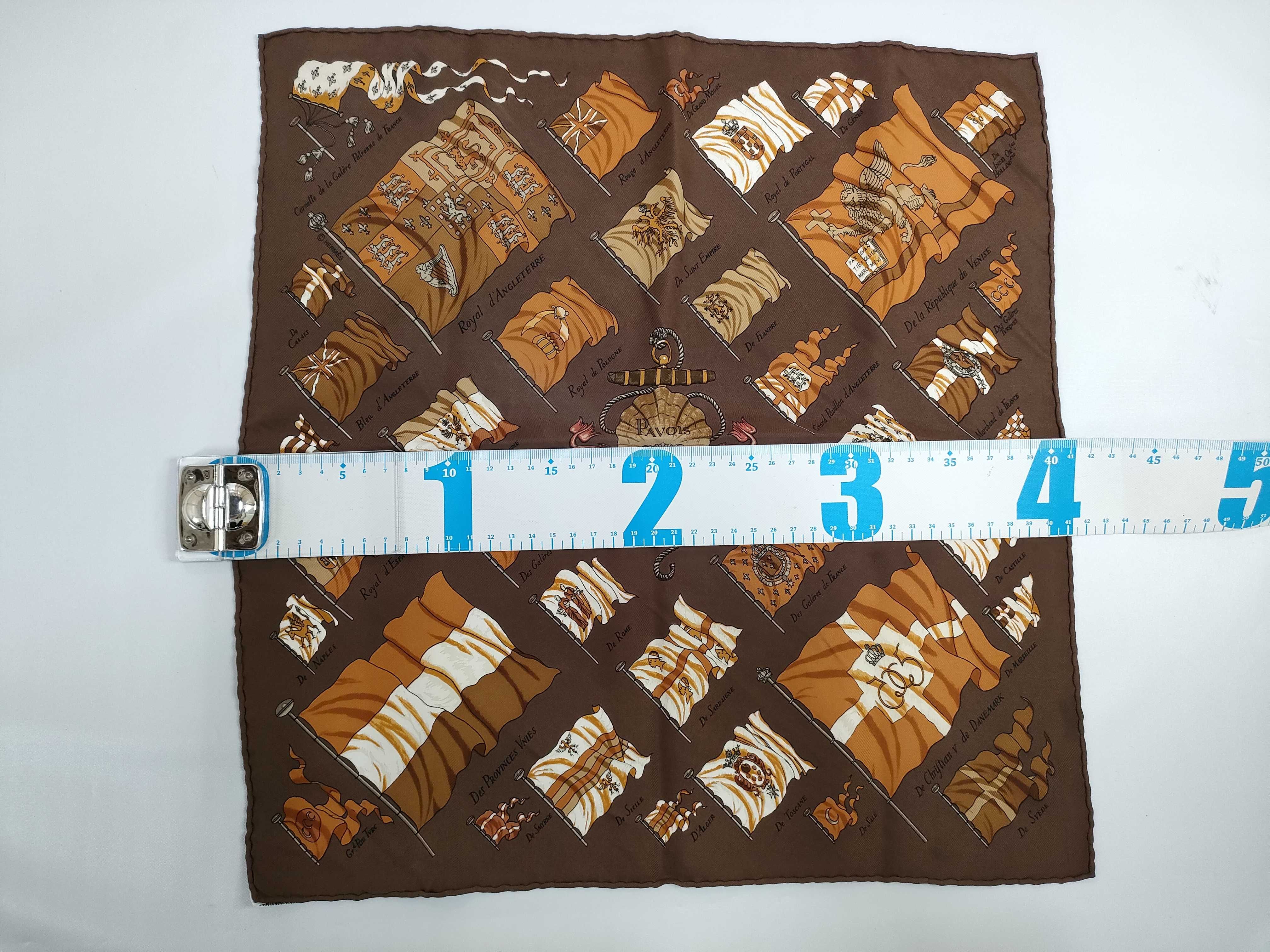 Hermes Pavois Carre 45 Silk Scarf in Brown and Gold with Box