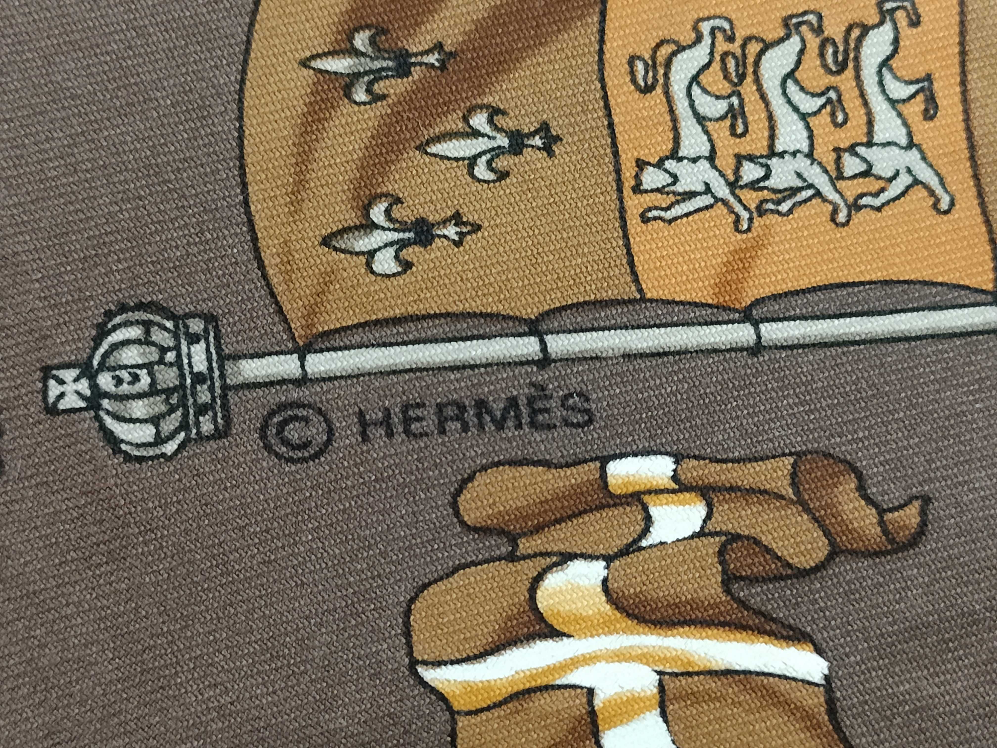 Hermes Pavois Carre 45 Silk Scarf in Brown and Gold with Box