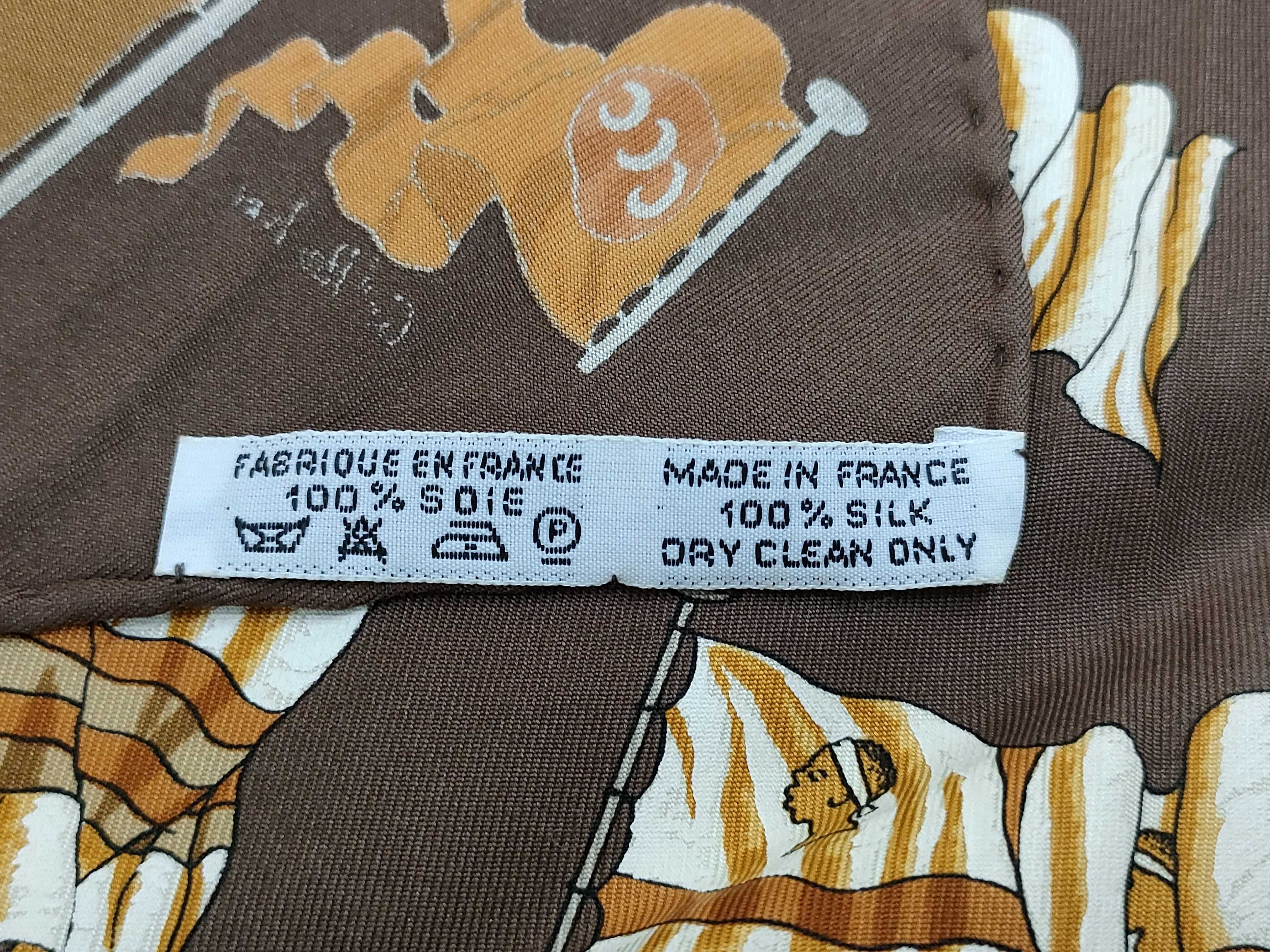 Hermes Pavois Carre 45 Silk Scarf in Brown and Gold with Box