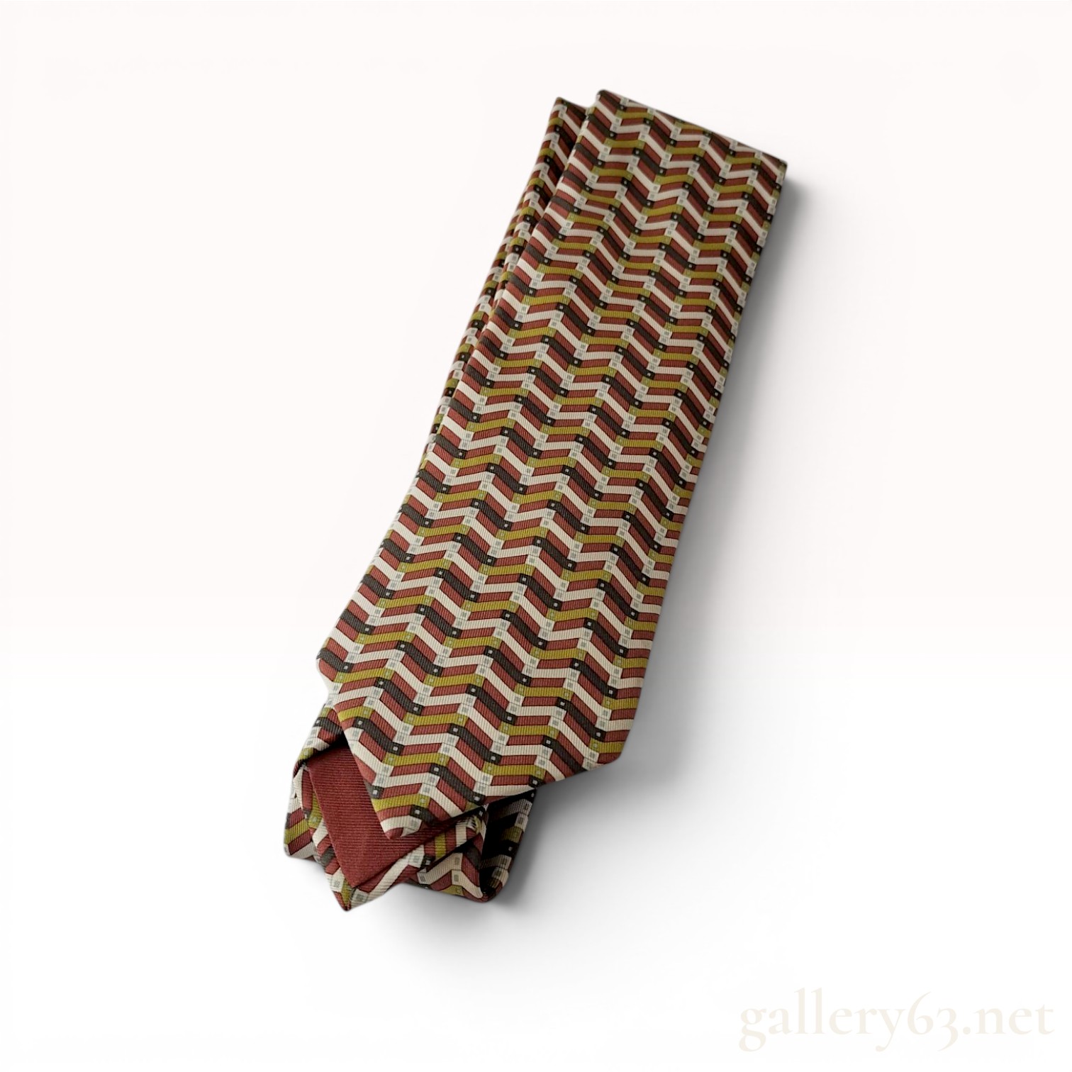 Hermes Paris Silk Geometric Chevron Necktie