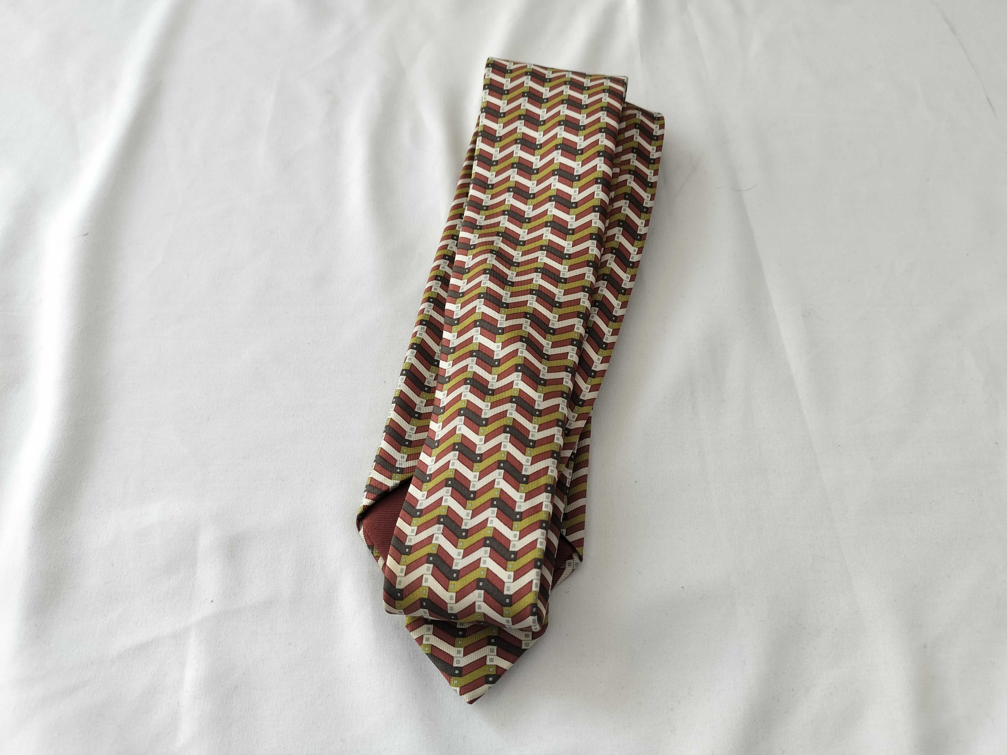 Hermes Paris Silk Geometric Chevron Necktie