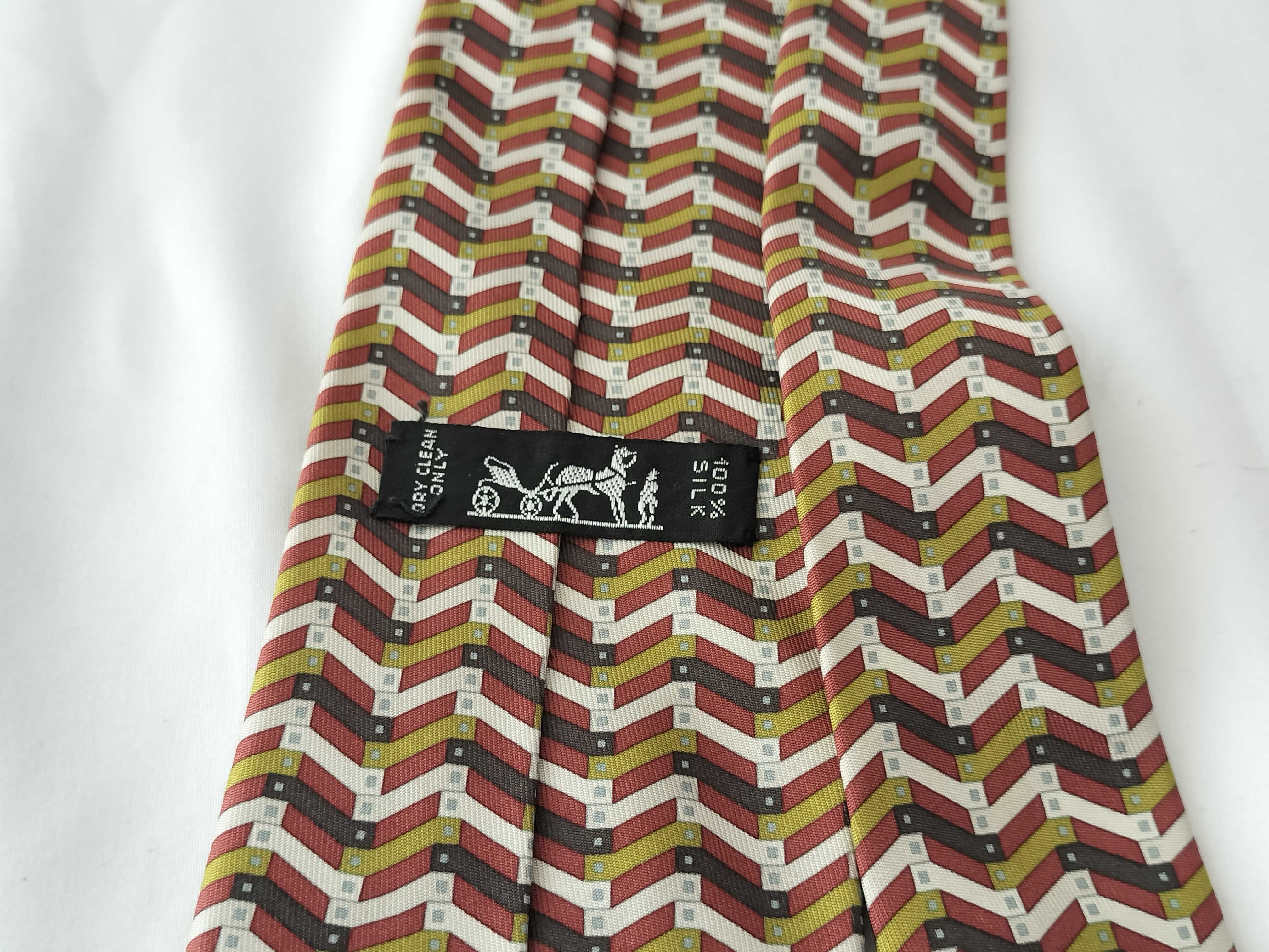 Hermes Paris Silk Geometric Chevron Necktie