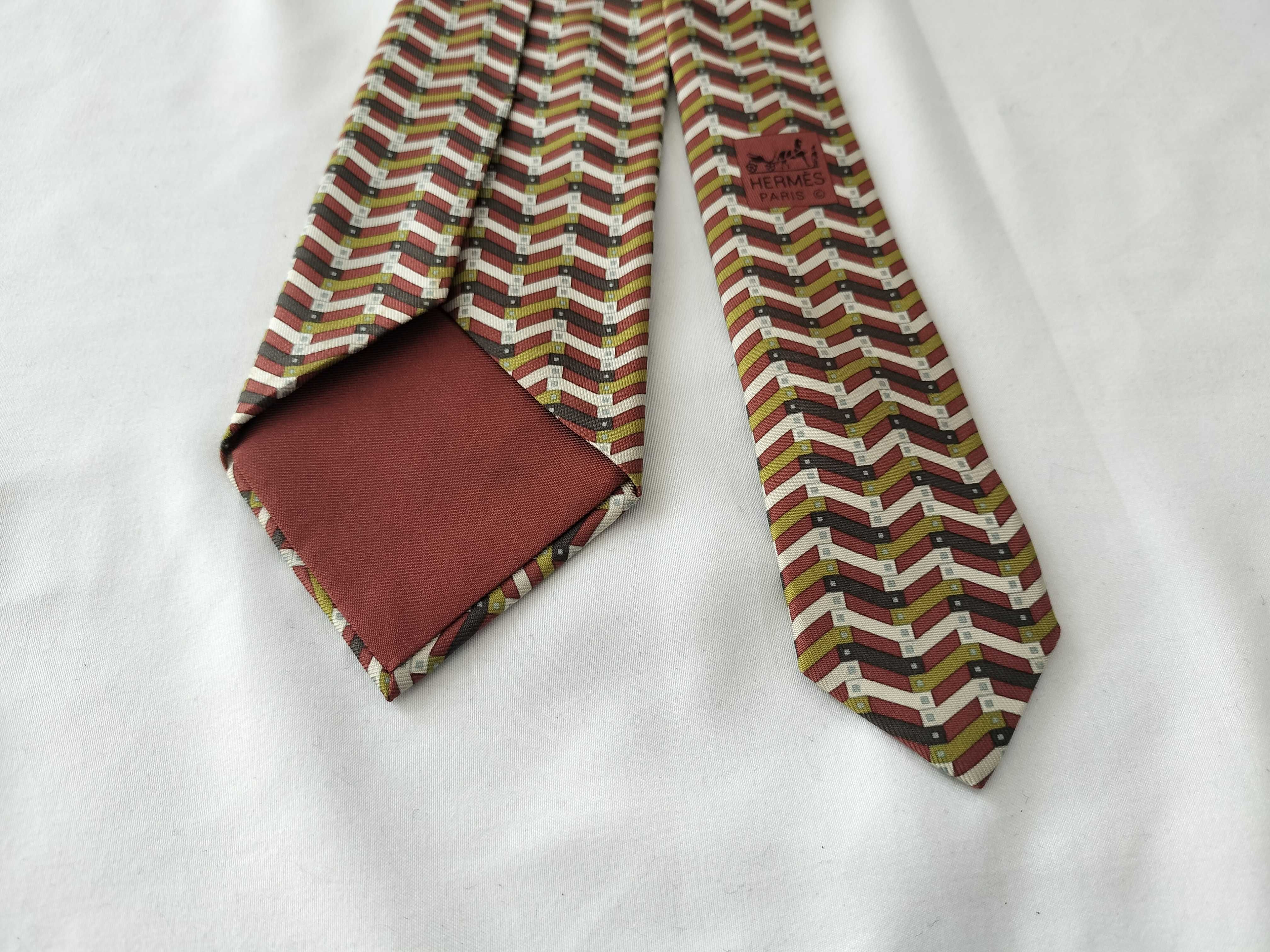Hermes Paris Silk Geometric Chevron Necktie