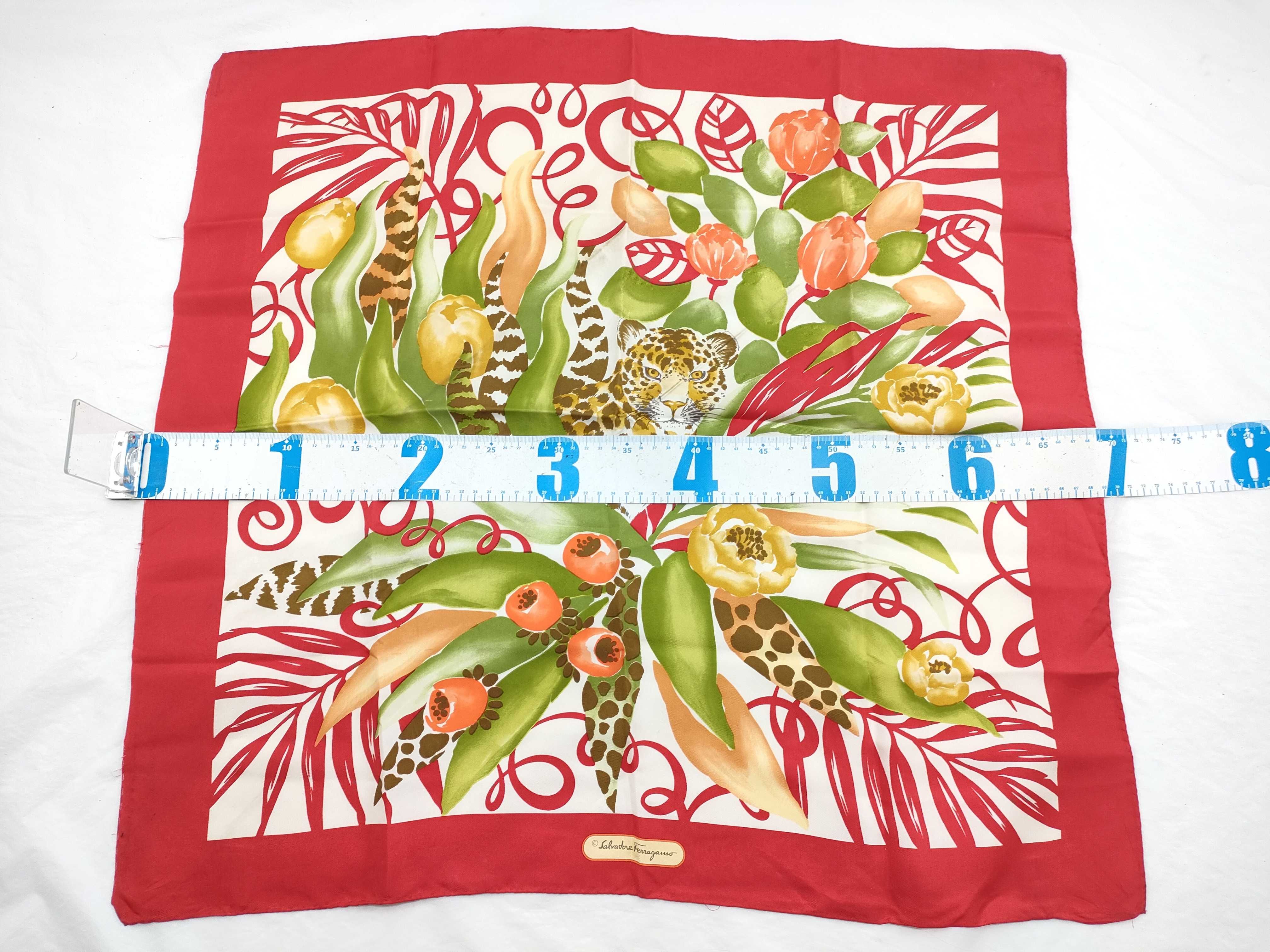 Salvatore Ferragamo Leopard and Jungle Motif Silk Scarf