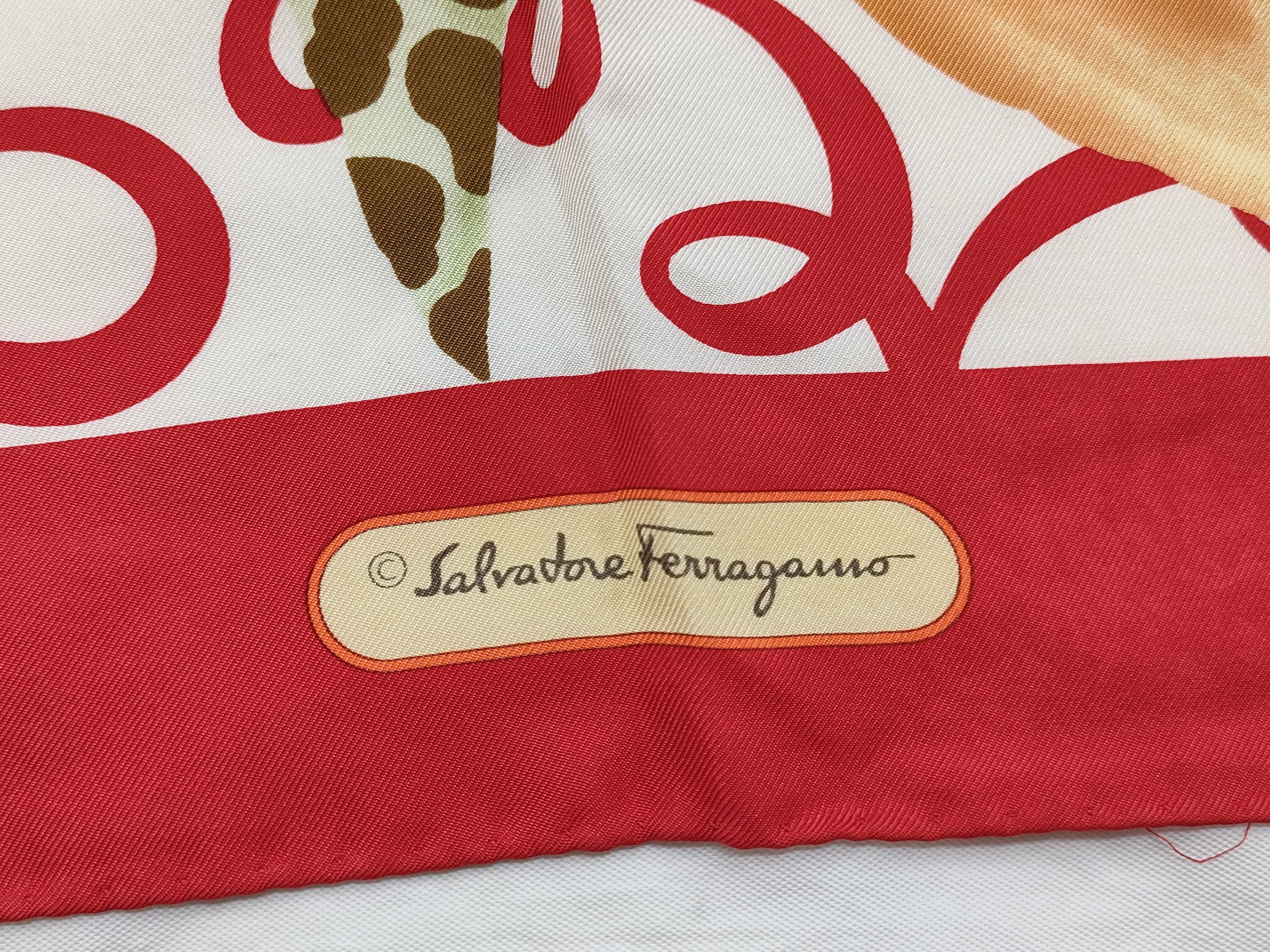 Salvatore Ferragamo Leopard and Jungle Motif Silk Scarf