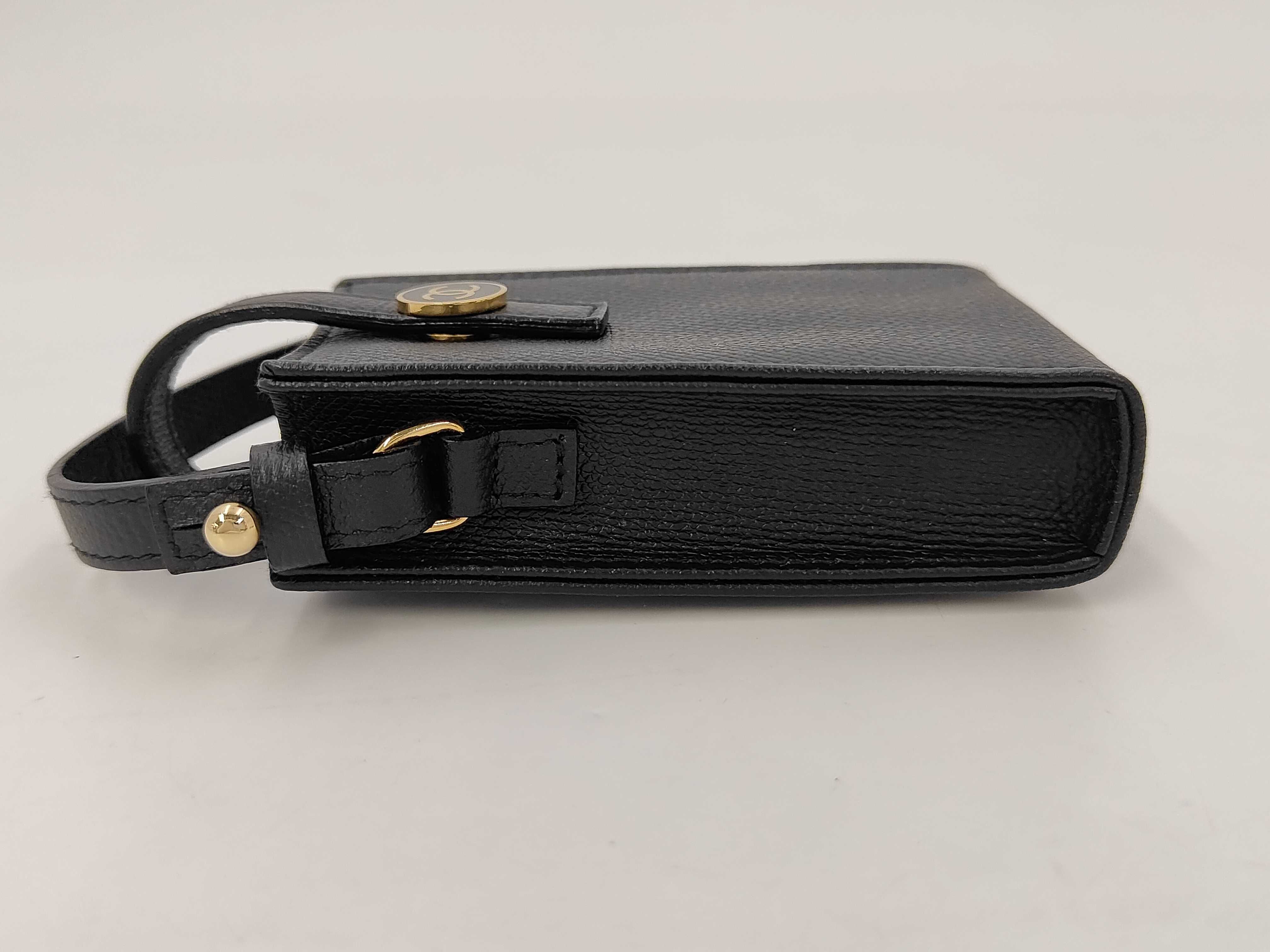 Chanel Black Caviar Leather Coco Button Cigarette Case with Wristlet