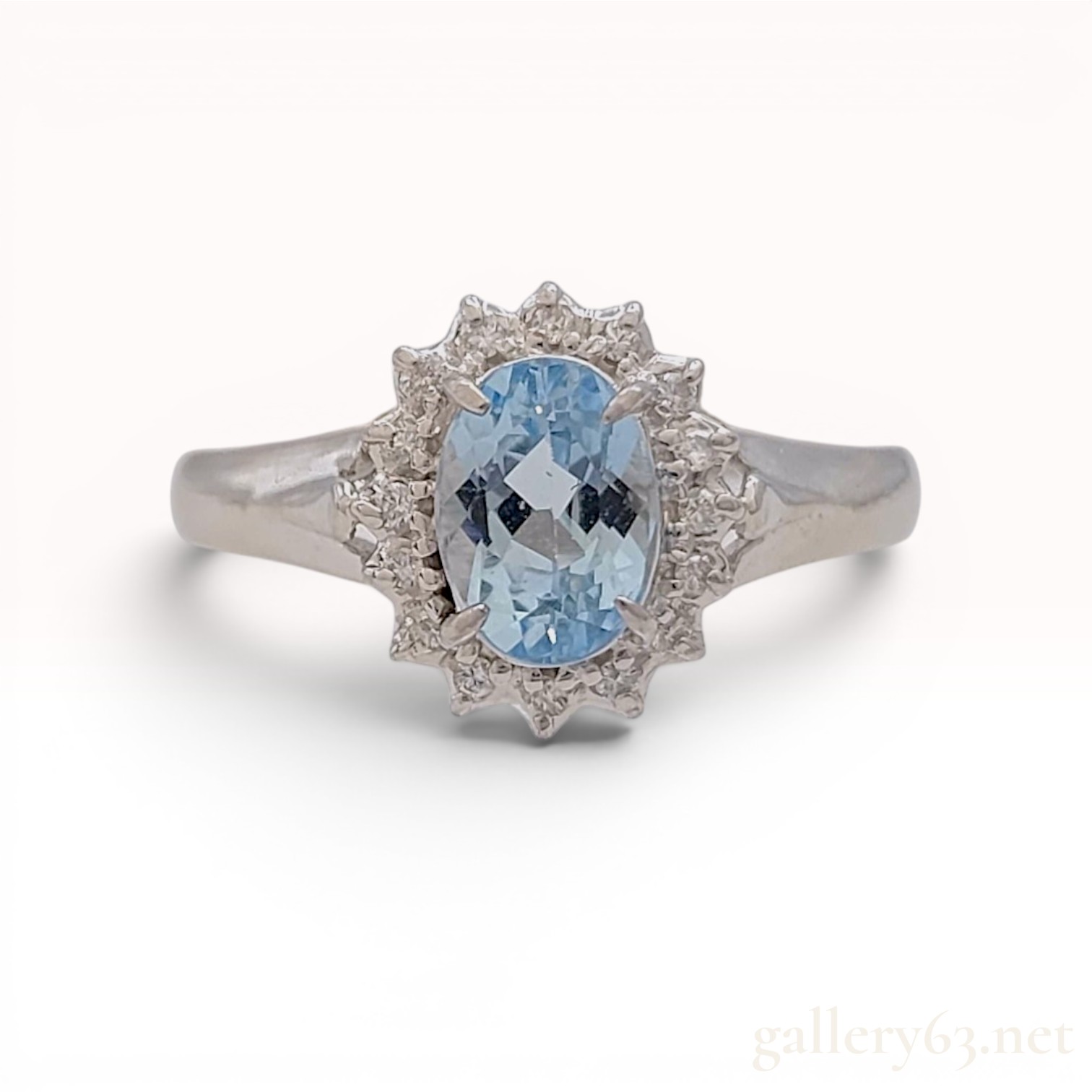 Platinum Aquamarine and Diamond Halo Cocktail Ring