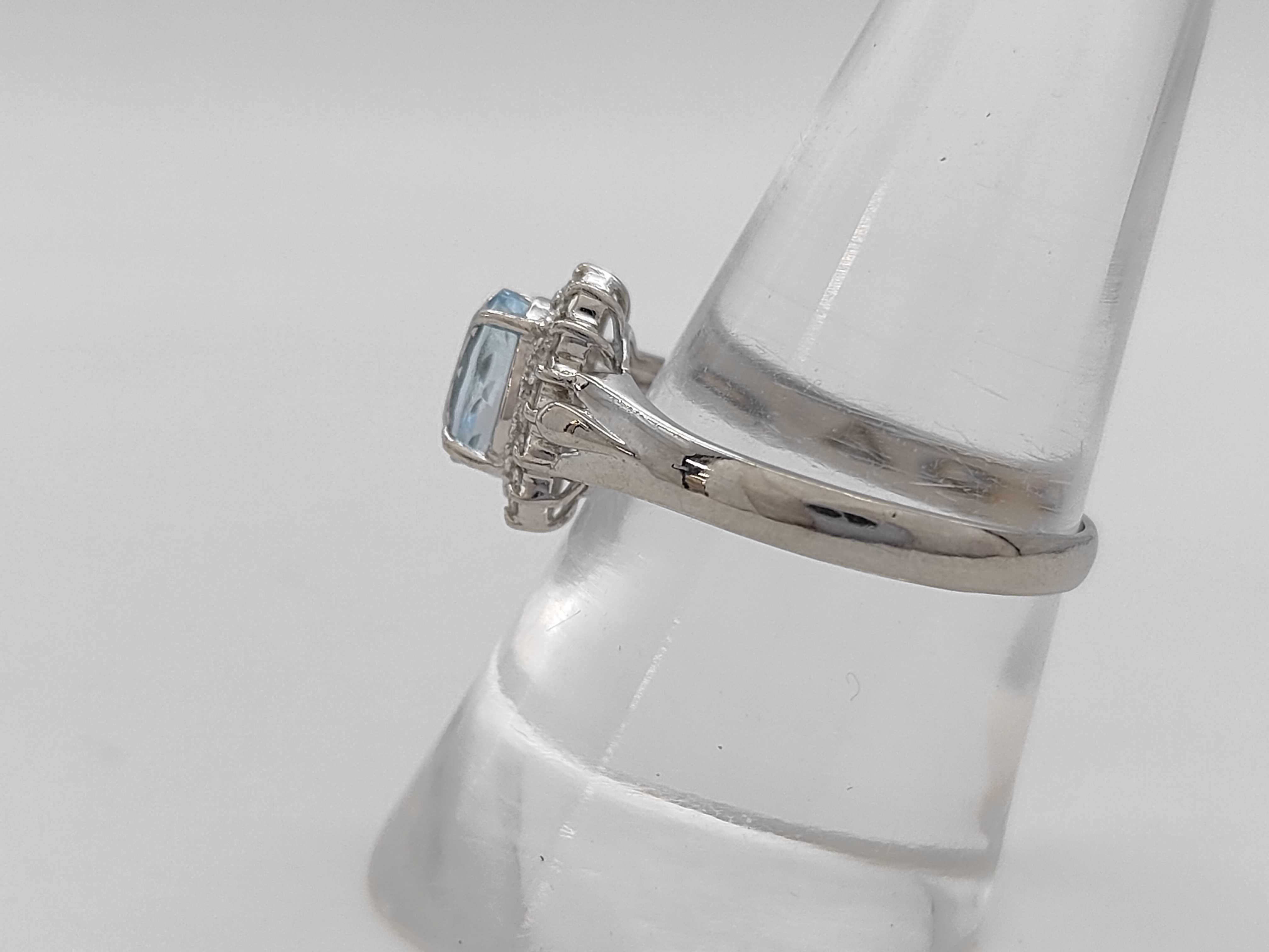 Platinum Aquamarine and Diamond Halo Cocktail Ring