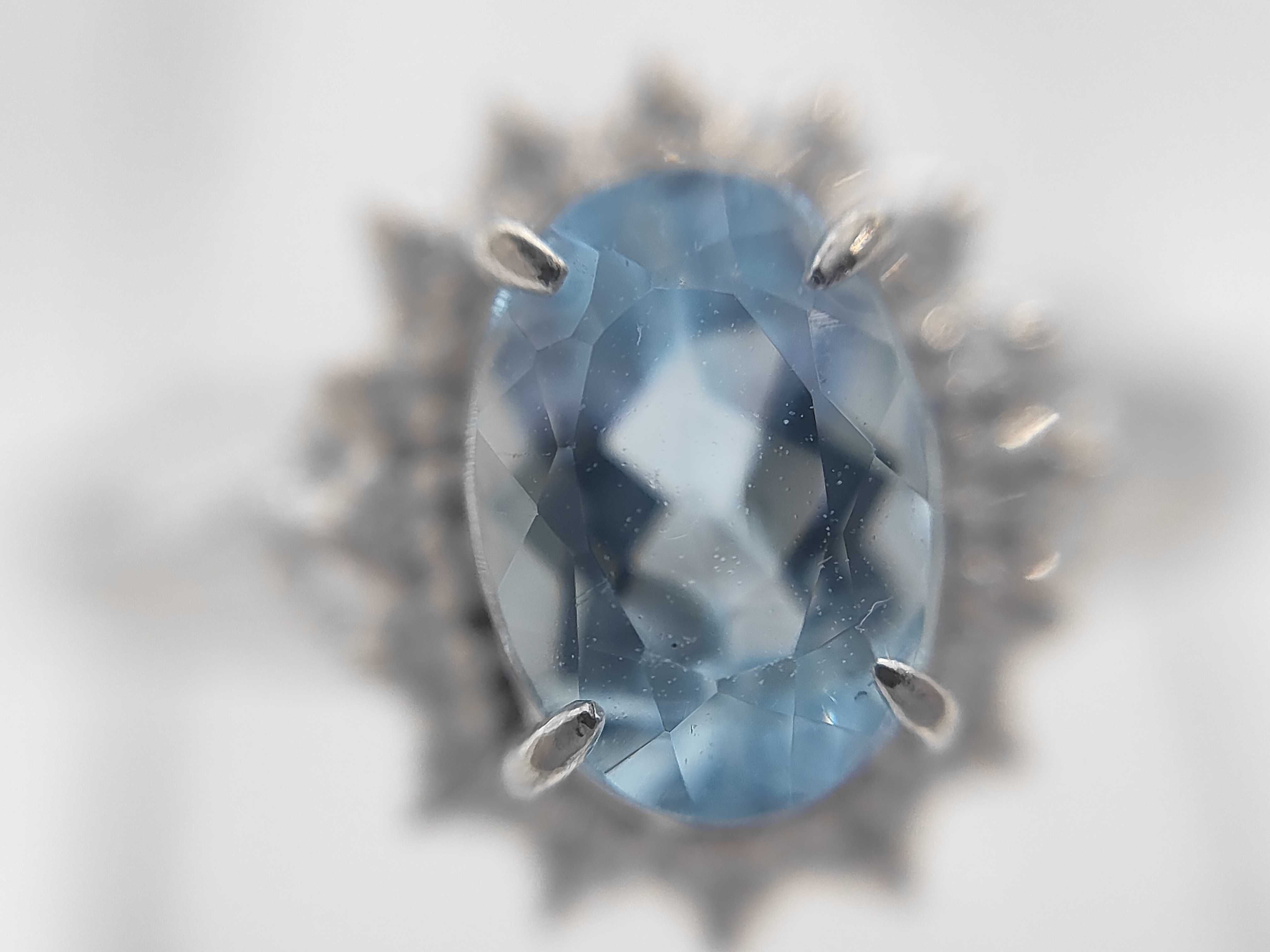 Platinum Aquamarine and Diamond Halo Cocktail Ring