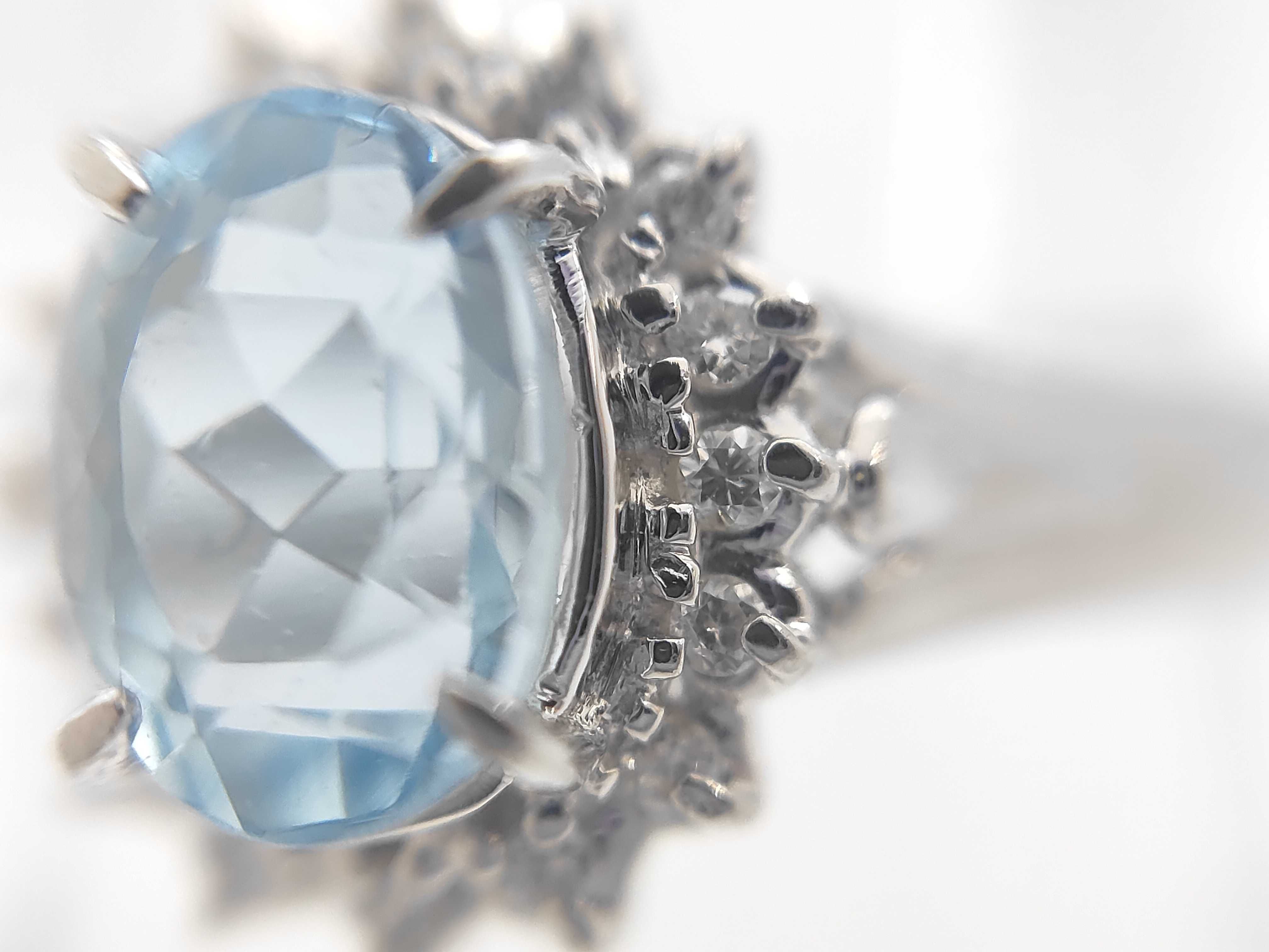 Platinum Aquamarine and Diamond Halo Cocktail Ring