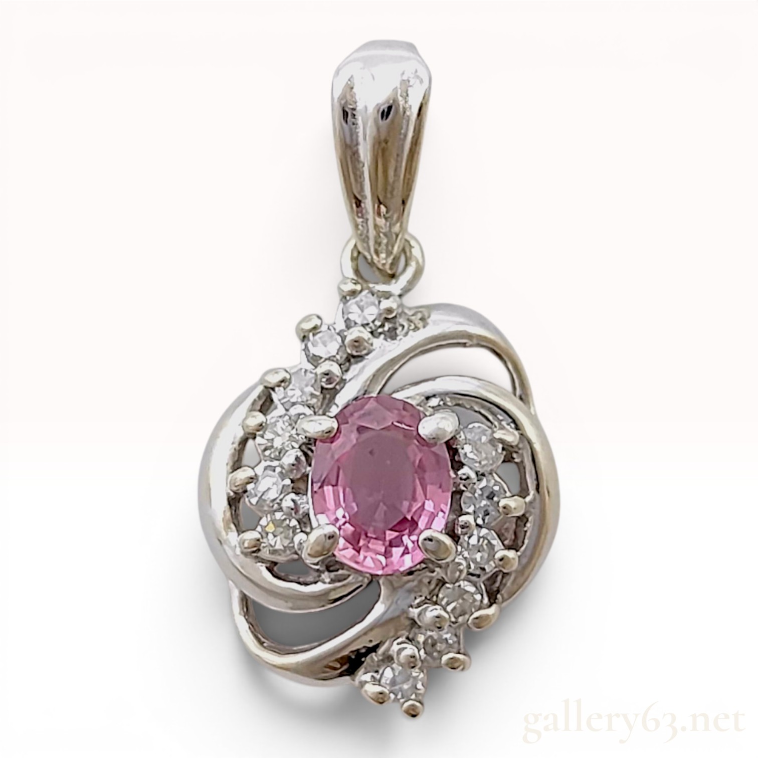 14 Karat White Gold Pink Sapphire and Diamond Pendant