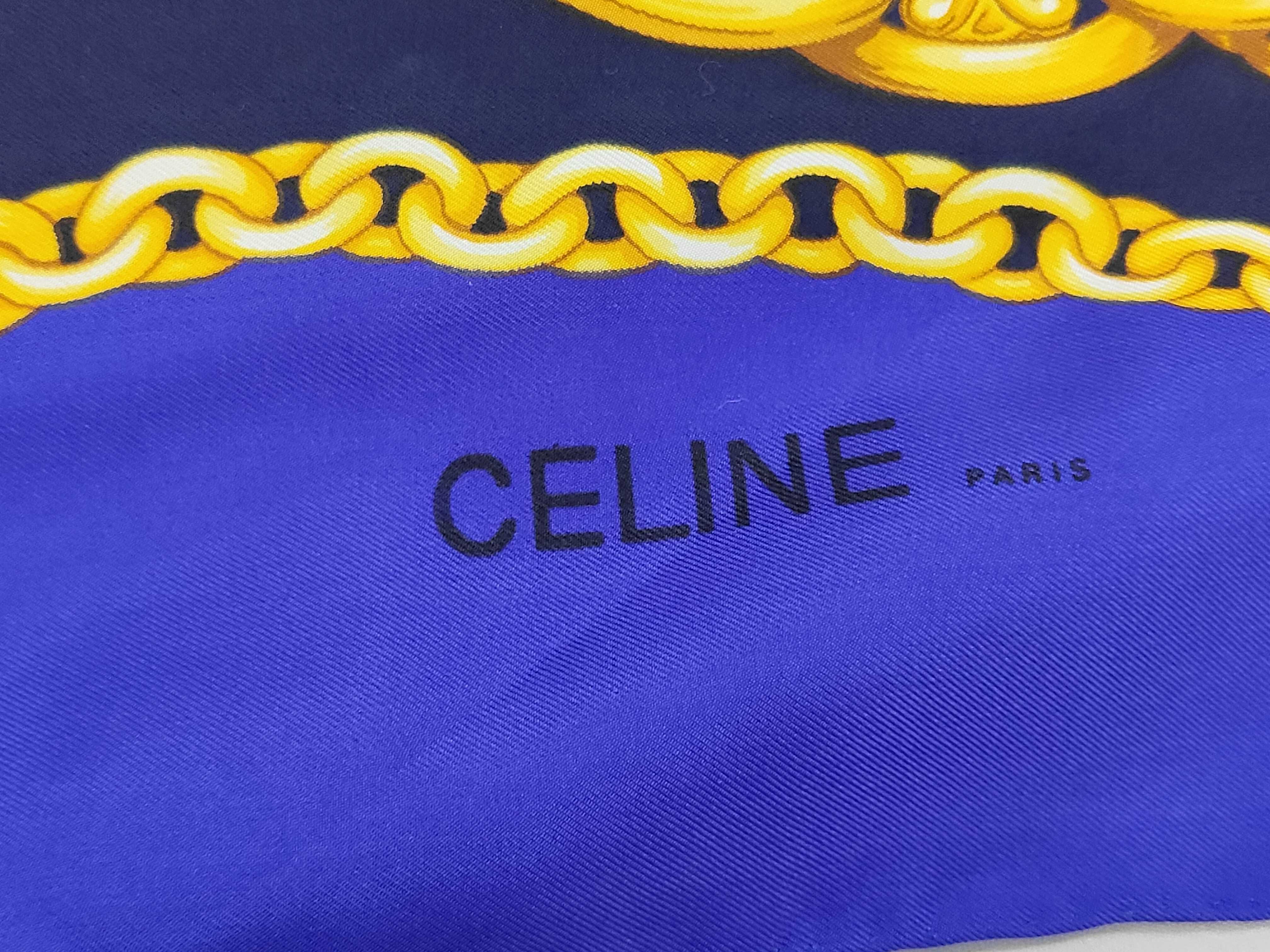 Celine Vintage French Silk Scarf with Golden Chain and Medallion Motif