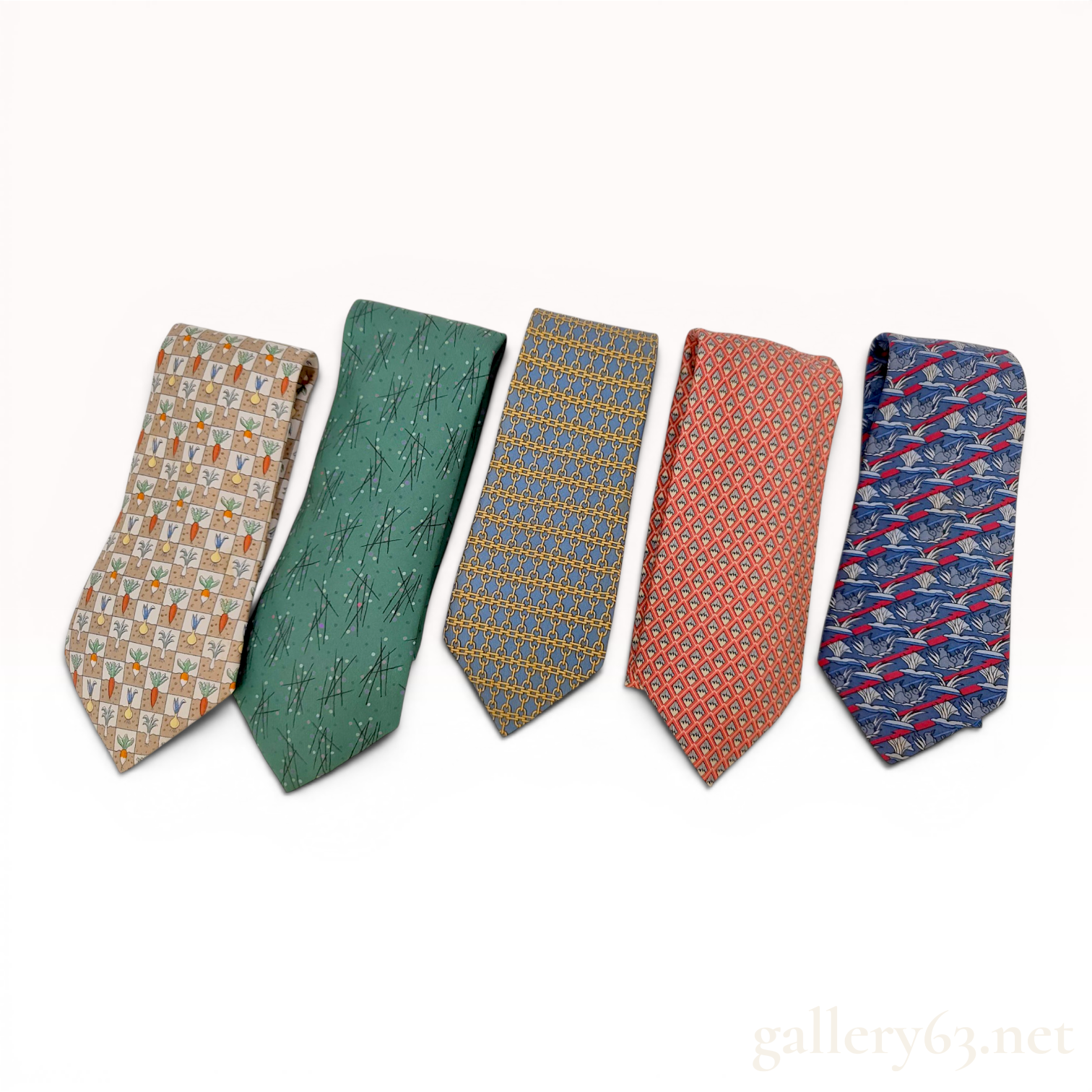 A Lot of Five Designer Silk Neckties, Including Hermes