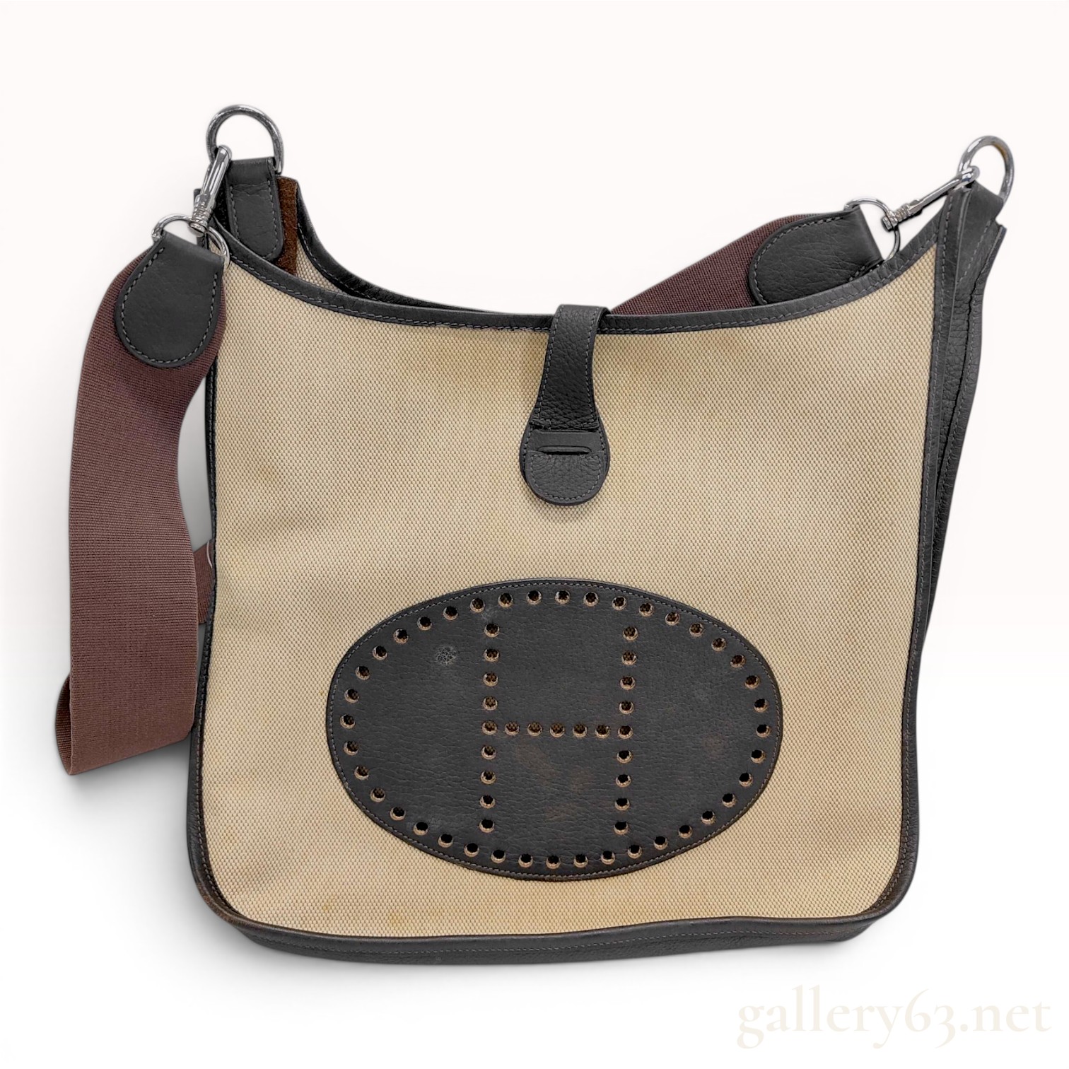 Hermes Evelyne PM Toile and Grained Leather Crossbody Bag