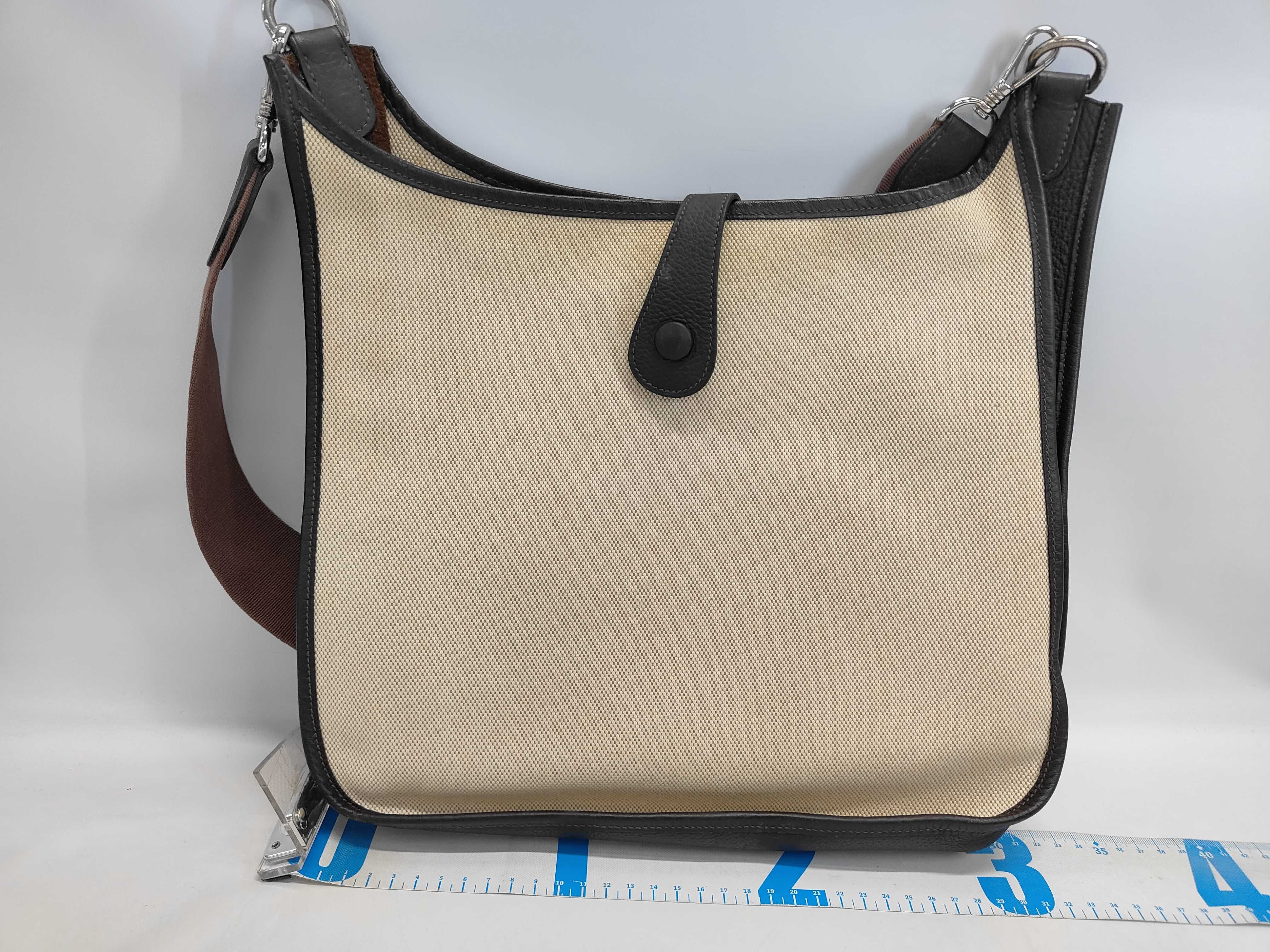 Hermes Evelyne PM Toile and Grained Leather Crossbody Bag