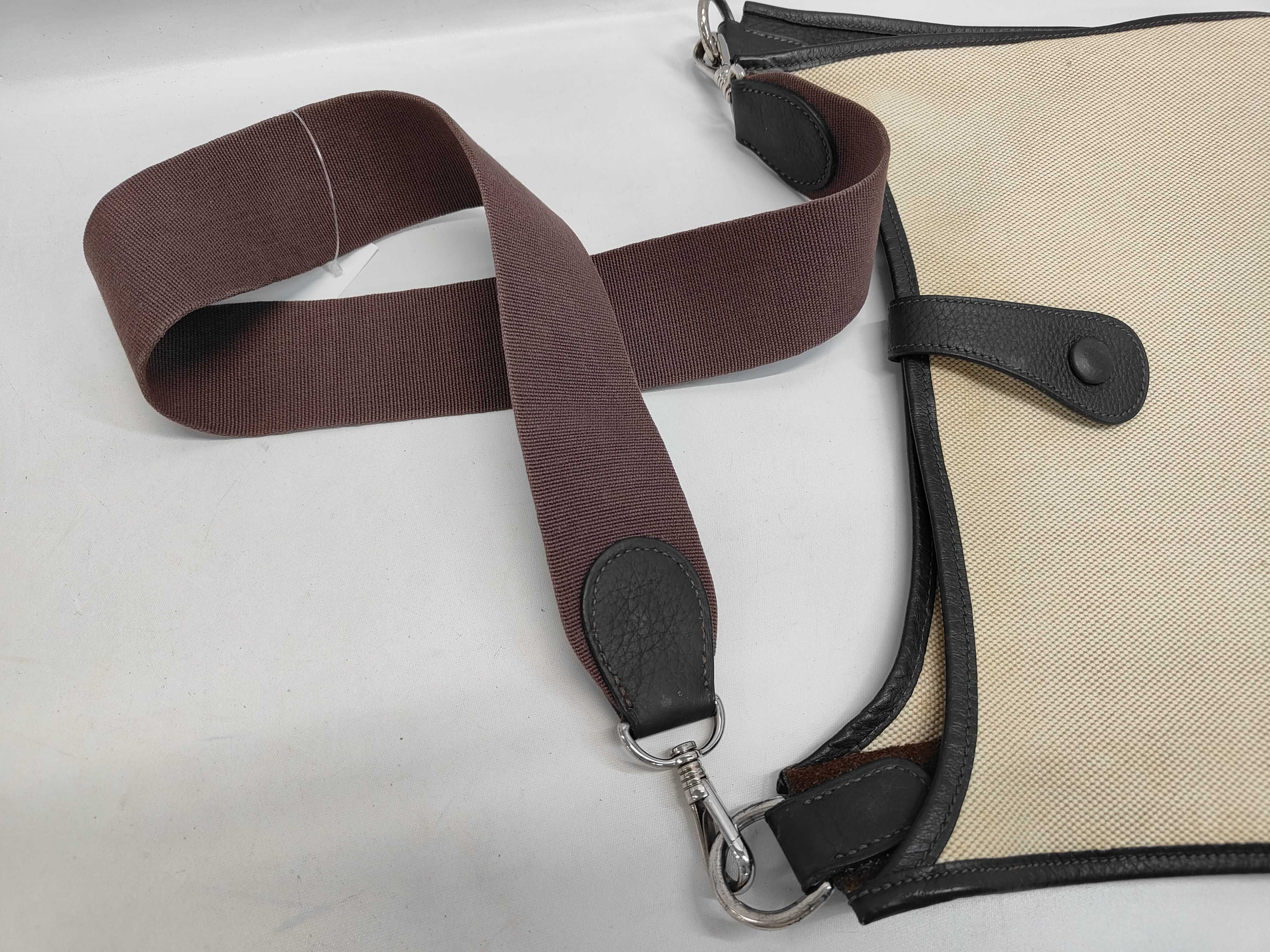Hermes Evelyne PM Toile and Grained Leather Crossbody Bag