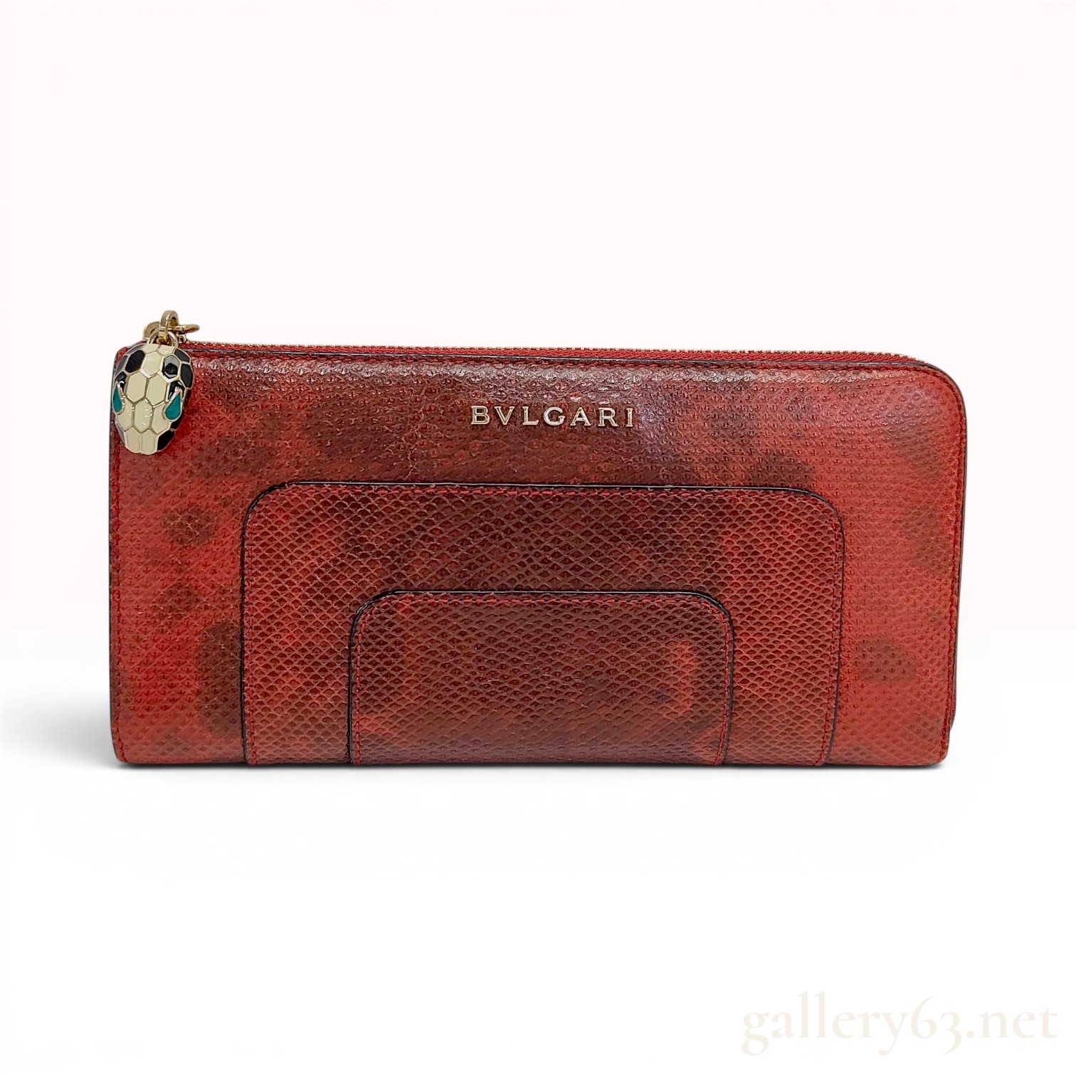 Bulgari Serpenti Forever Red Karung Skin Zip Around Wallet